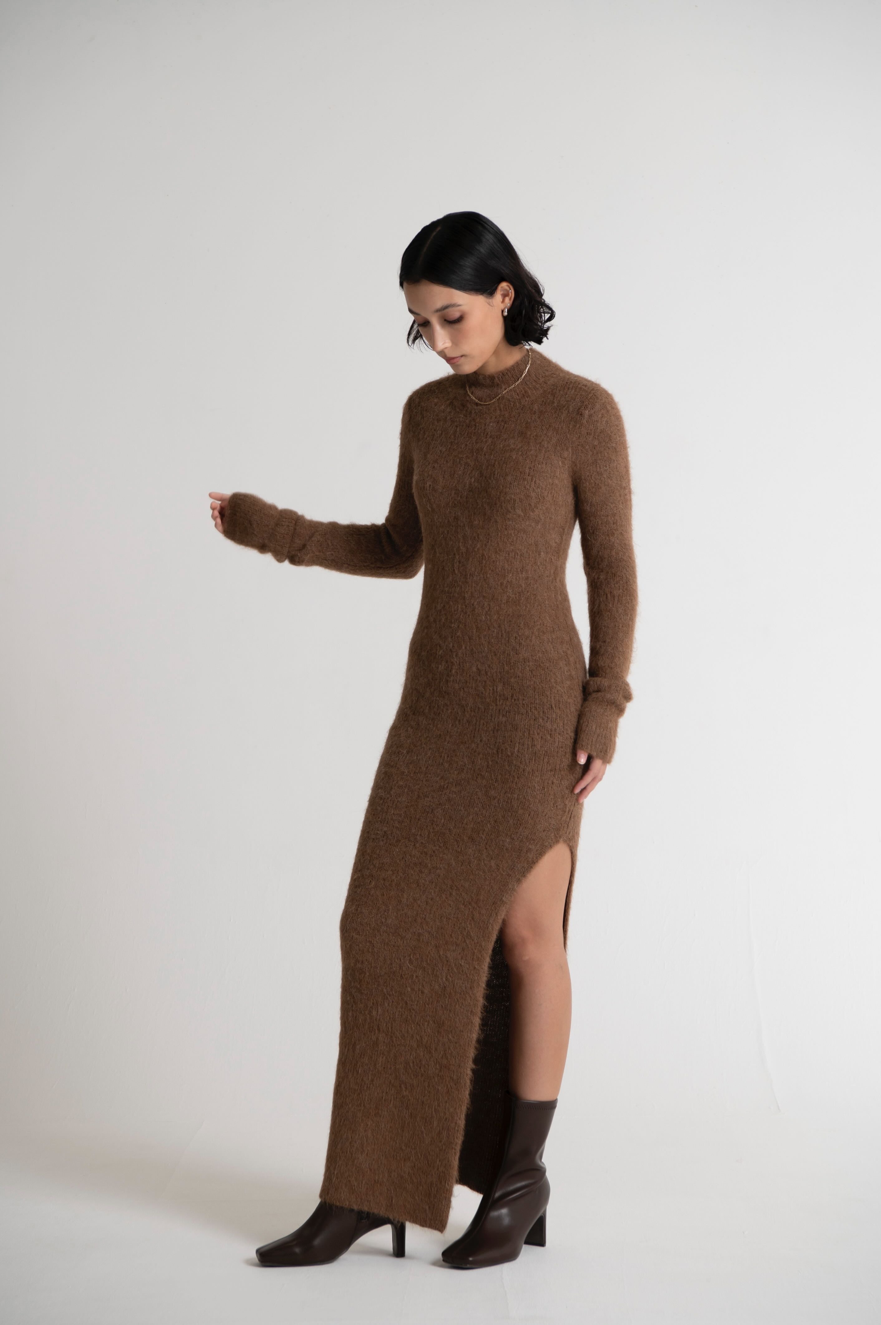 Long Sweater Dress Light Brown