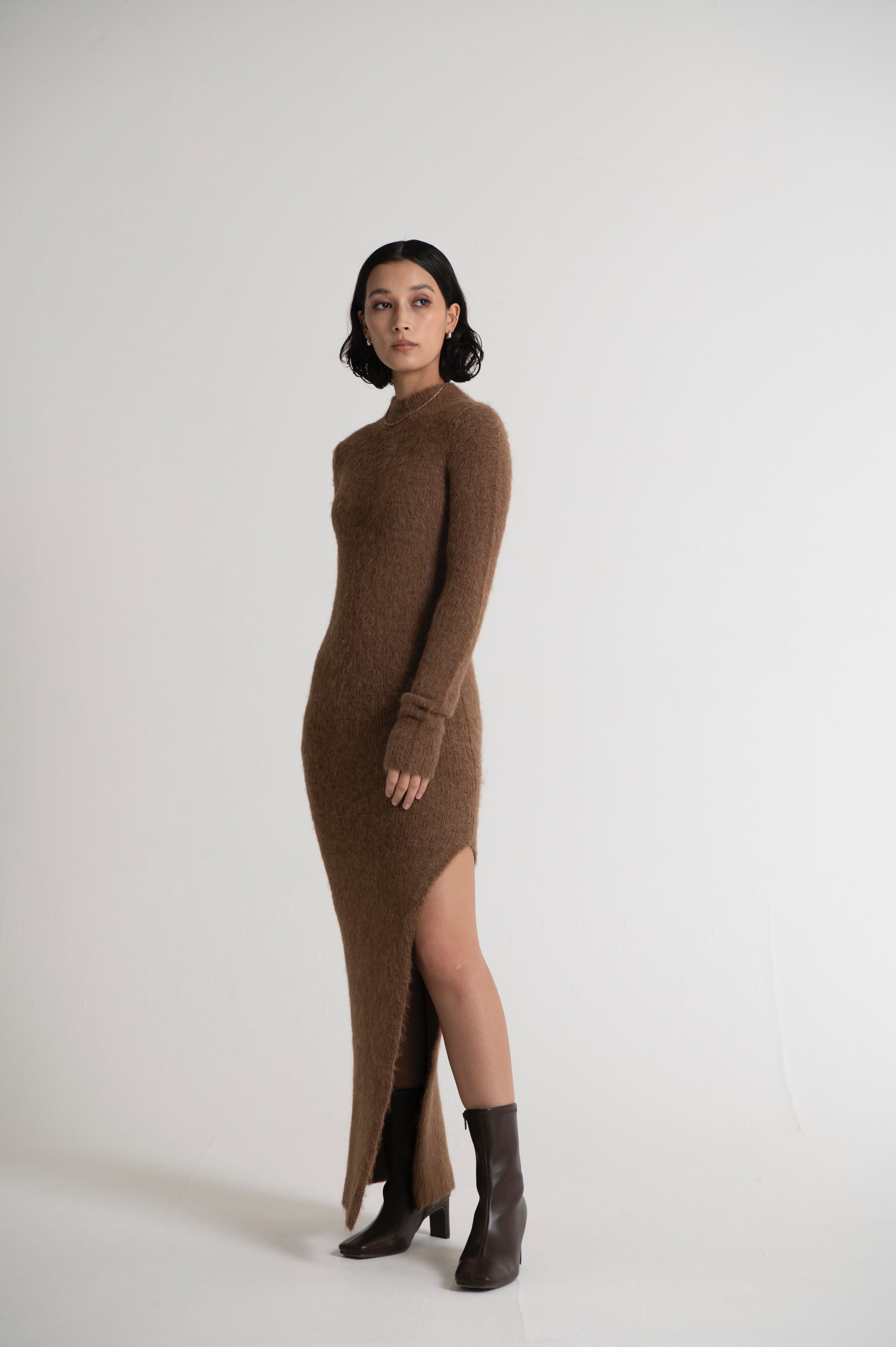 Long Sweater Dress Light Brown