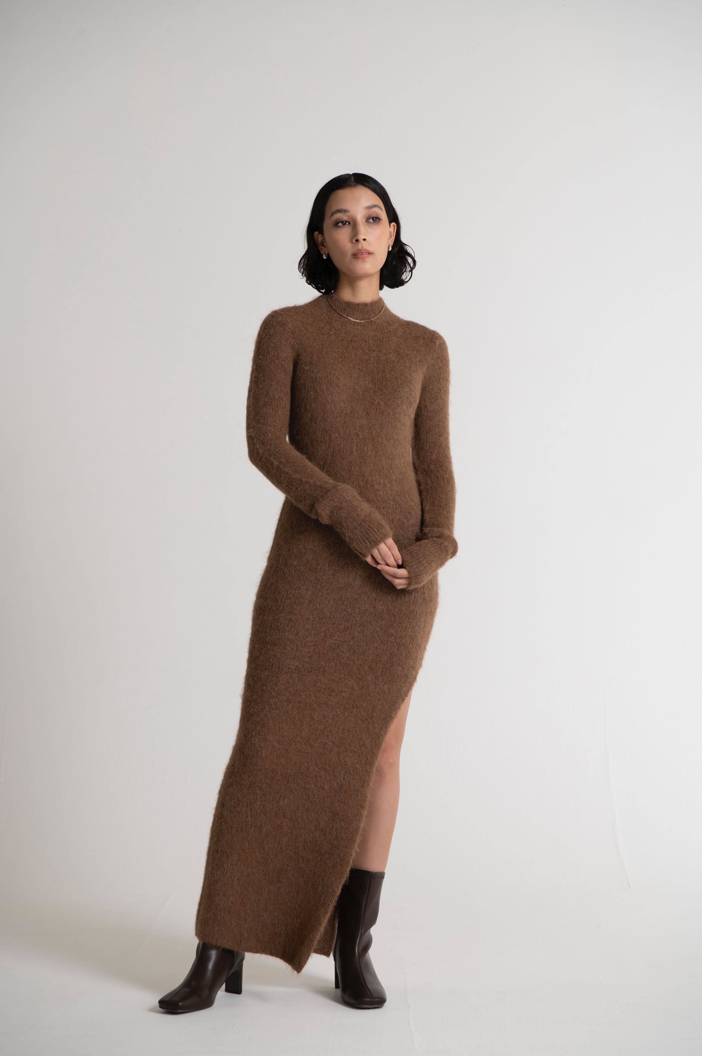 Long Sweater Dress Light Brown