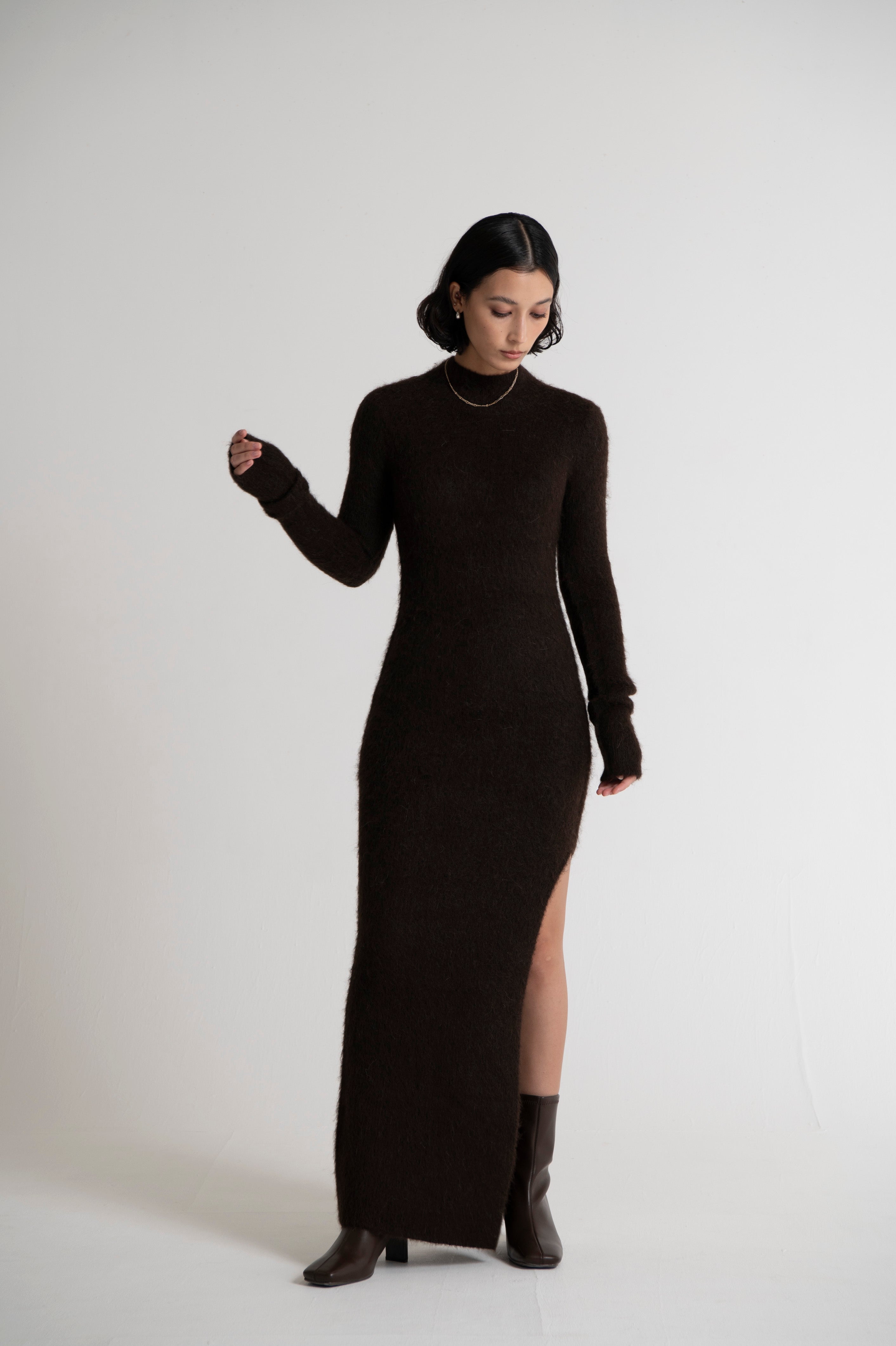 Long Sweater Dress Dark Brown