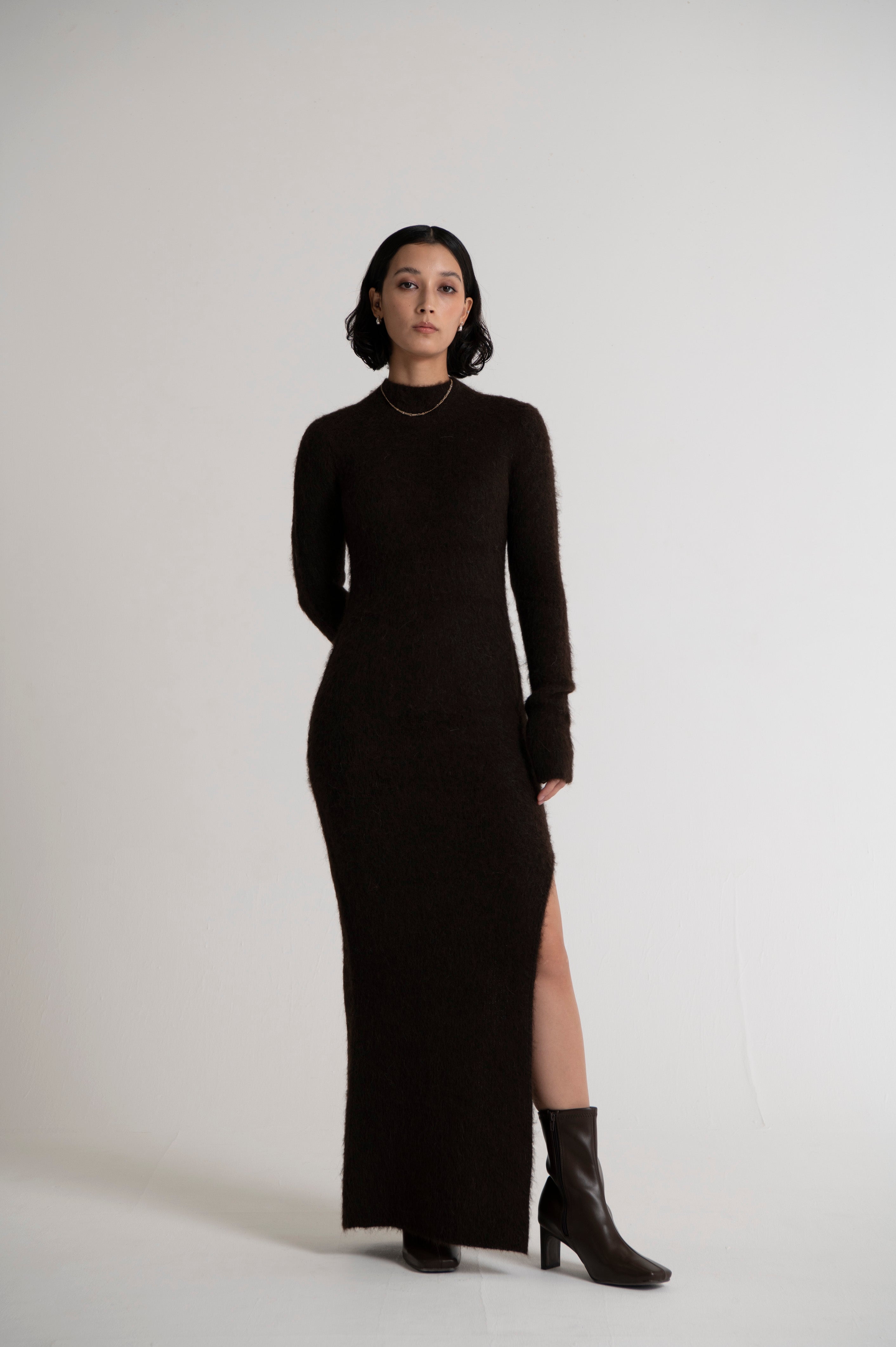 Long Sweater Dress Dark Brown