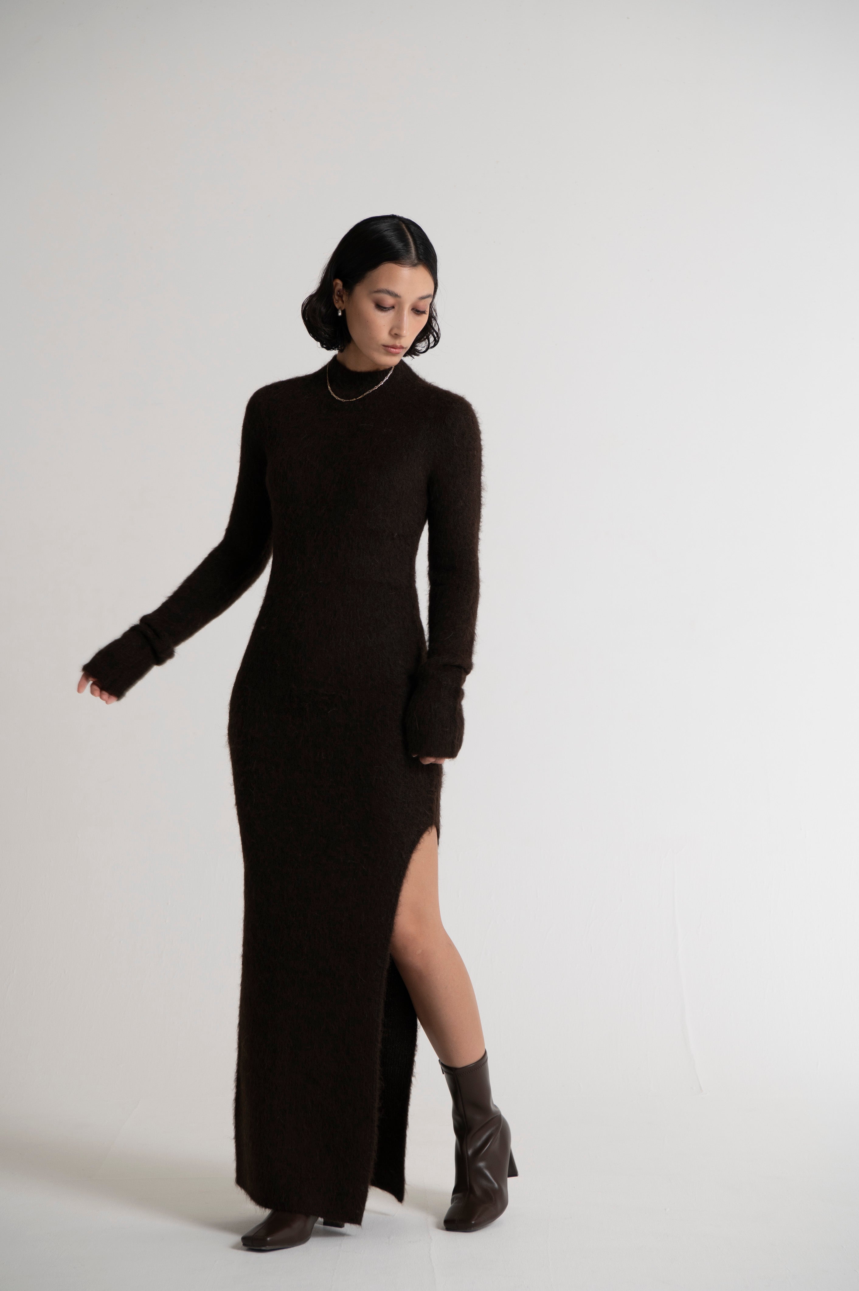 Long Sweater Dress Dark Brown