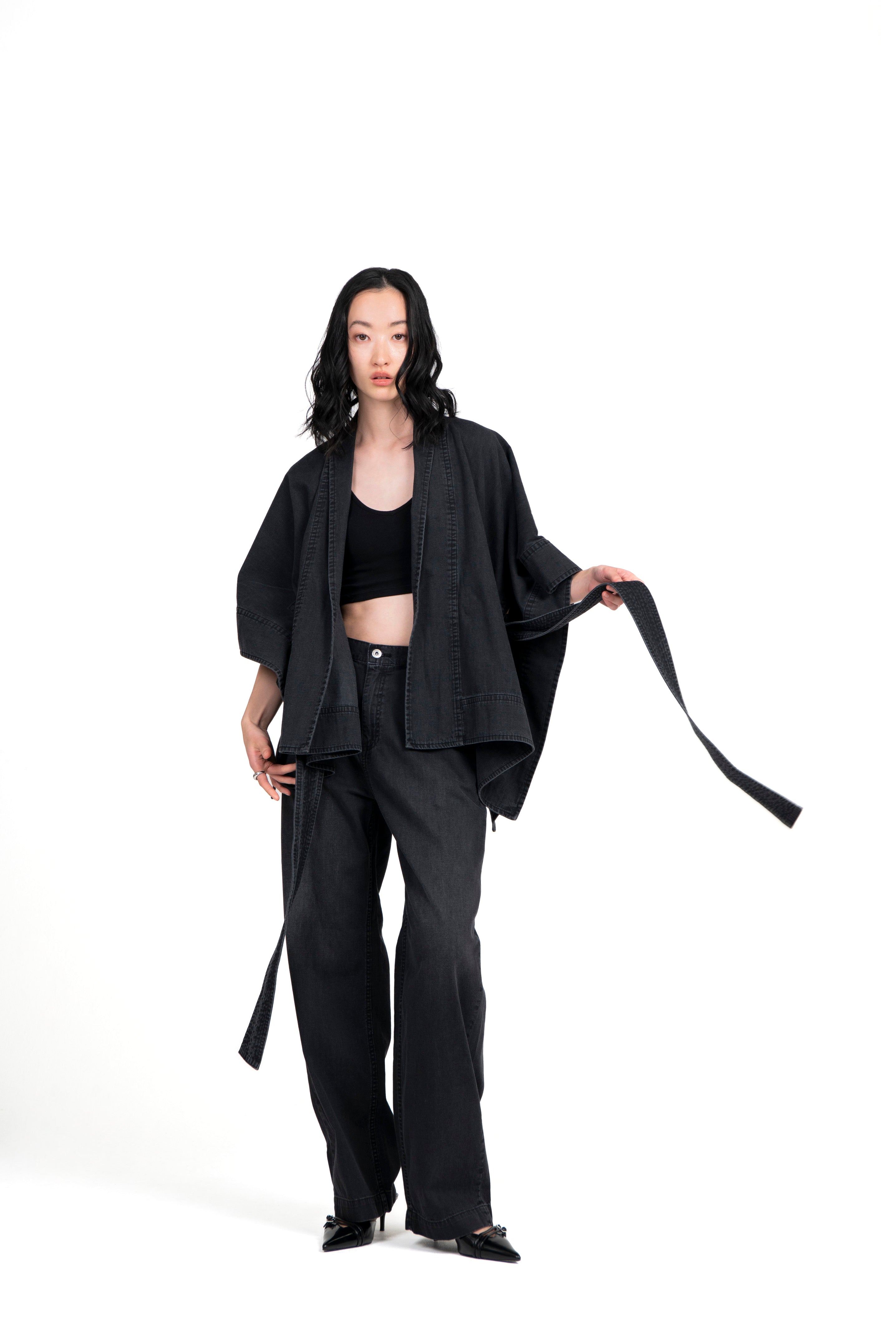 Kimono Light Weight Denim Jacket Black