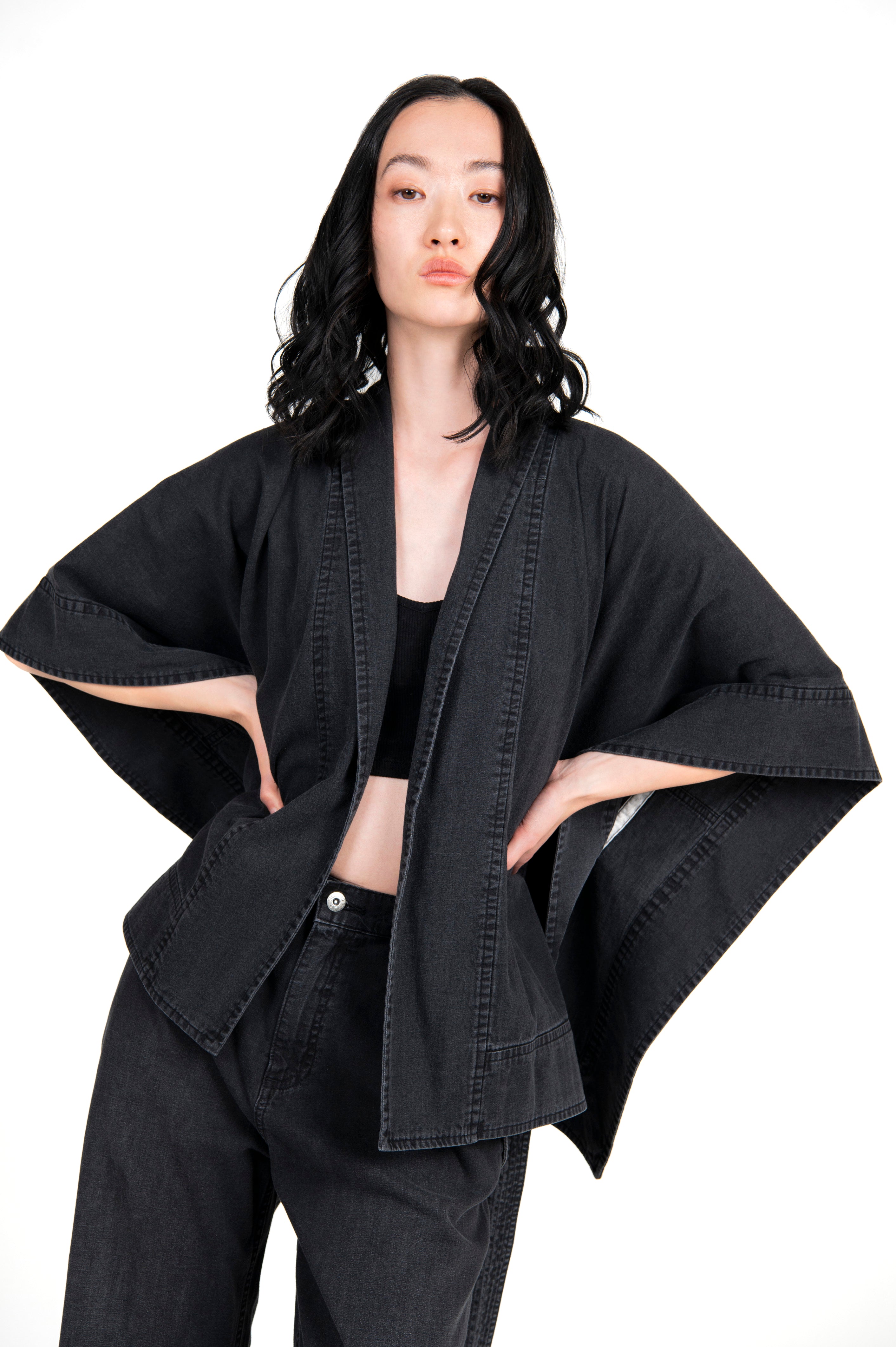 Kimono Light Weight Denim Jacket Black
