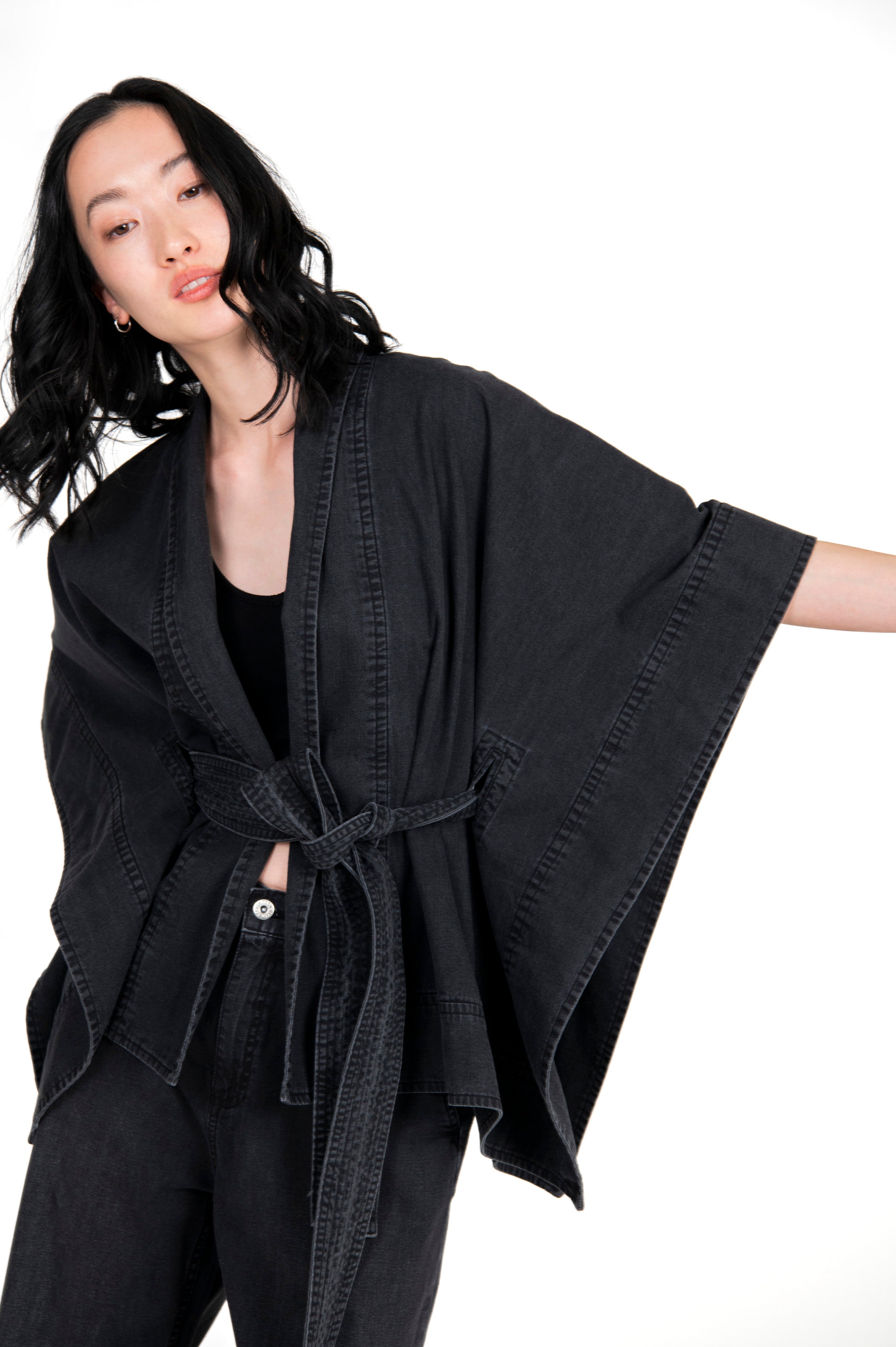 Kimono Light Weight Denim Jacket Black