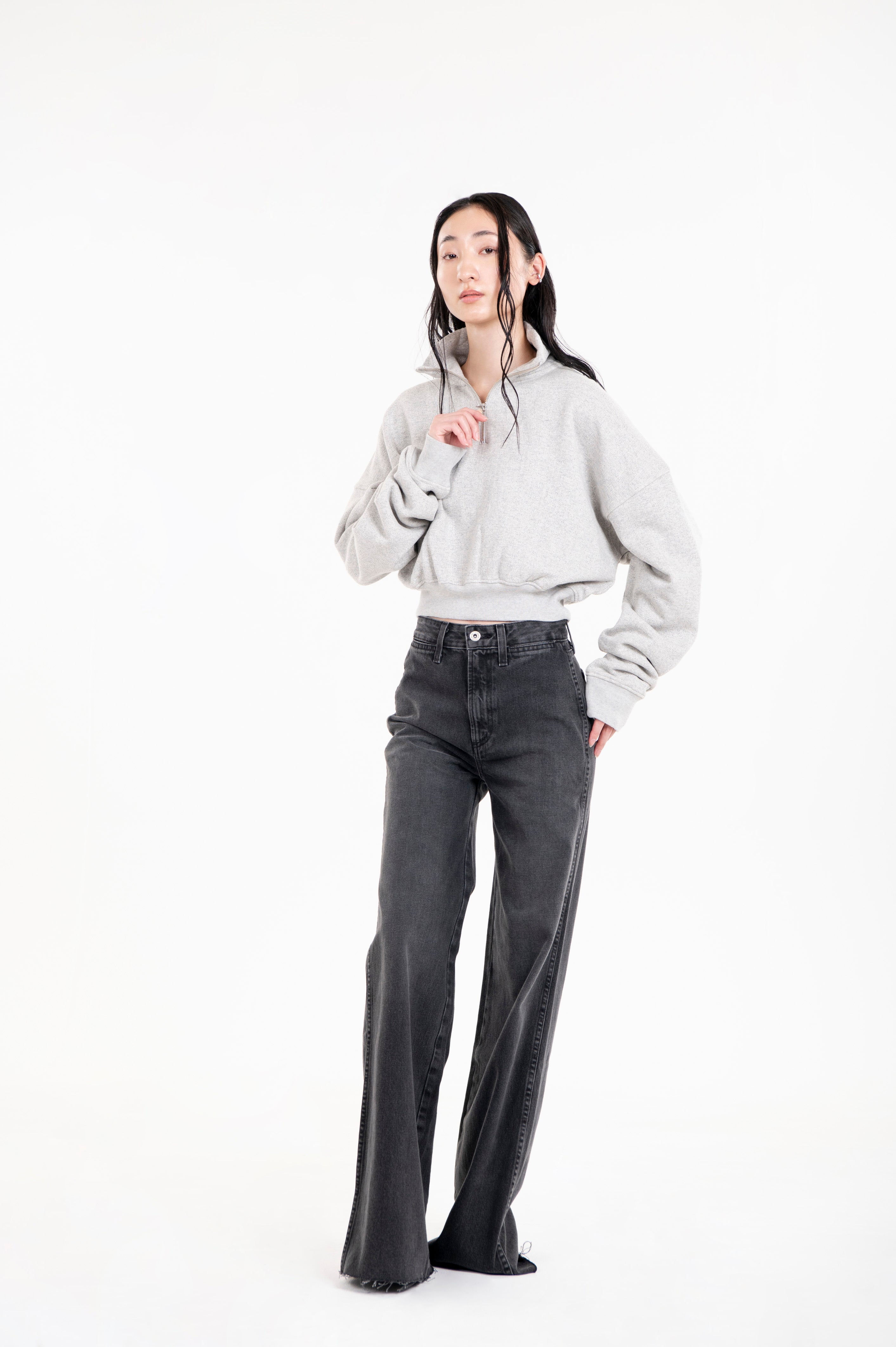 Tsuriami Cropped Sweat Heather Ash Grey