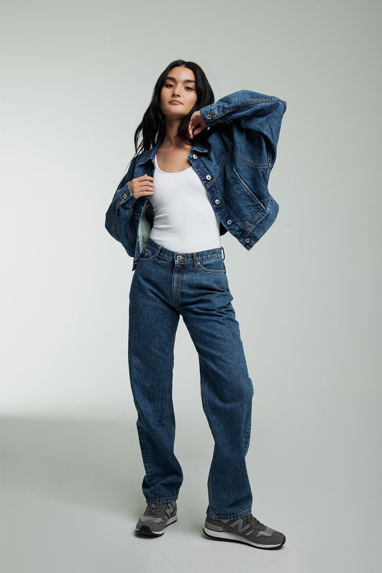 Dolman Sleeve Jacket - Blue Model front