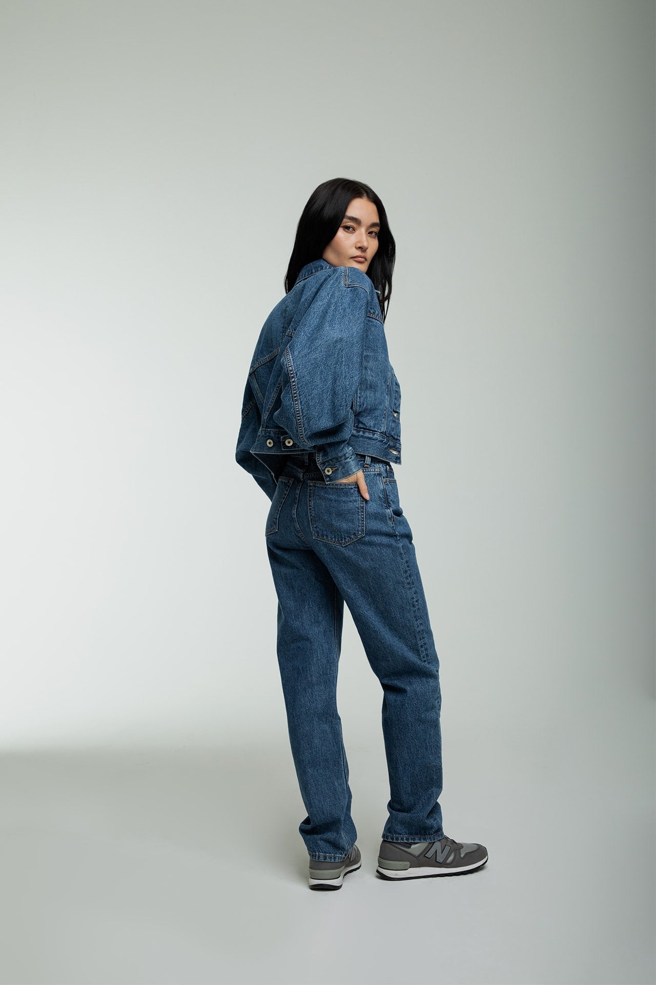 Dolman Sleeve Jacket - Blue Model full side