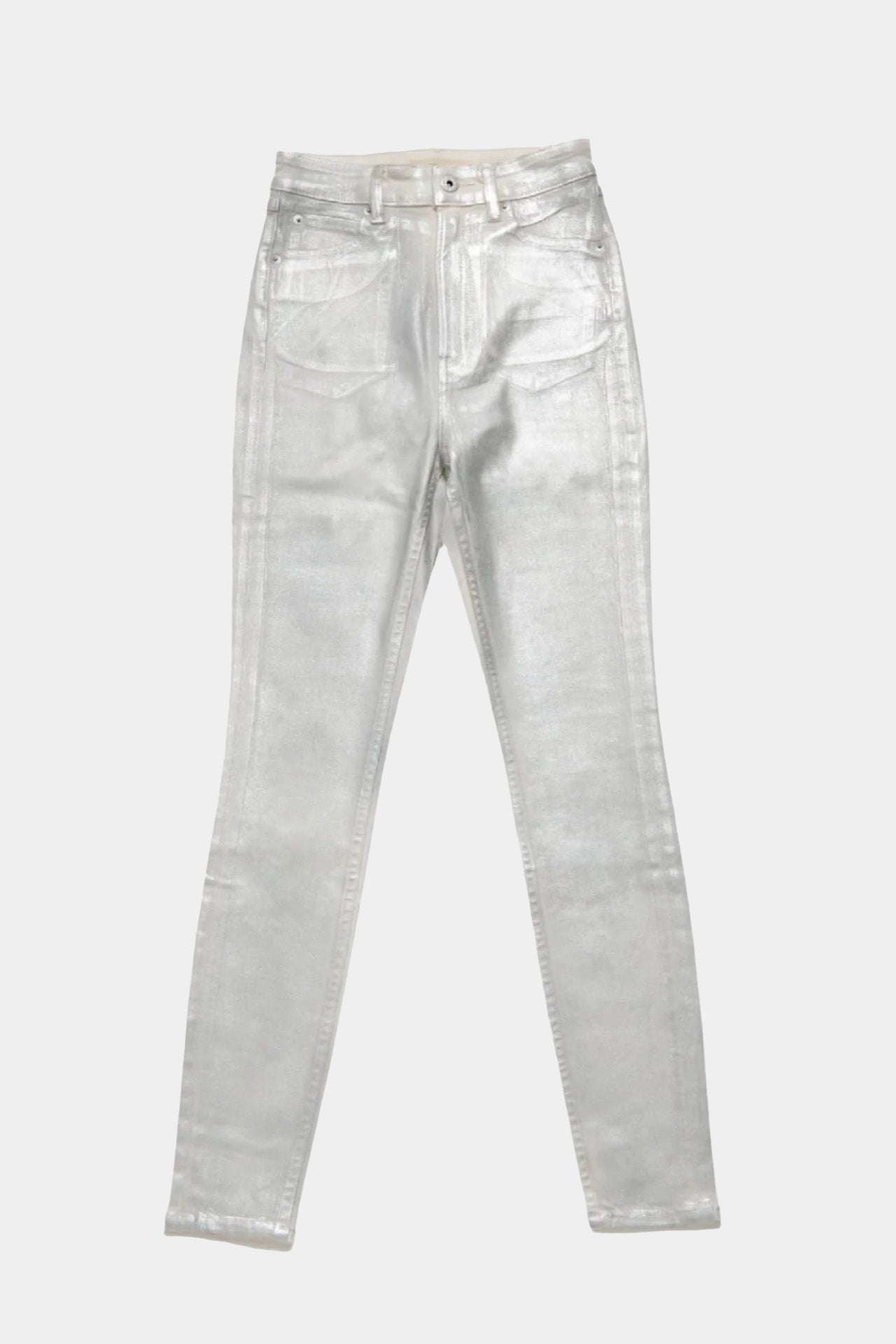 Coated High Rise Skinny Metallic White