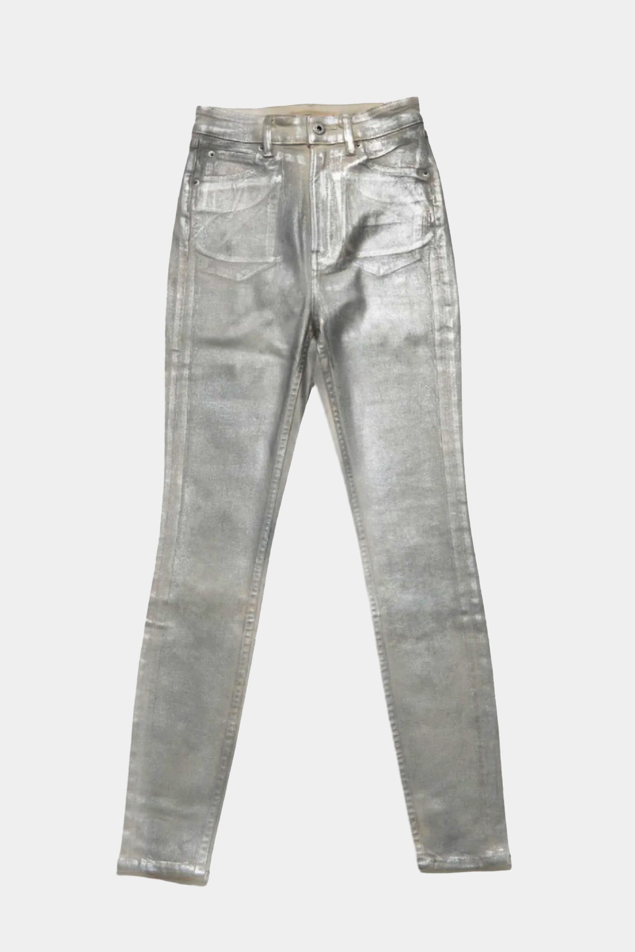 Coated High Rise Skinny Metallic Icy Grey