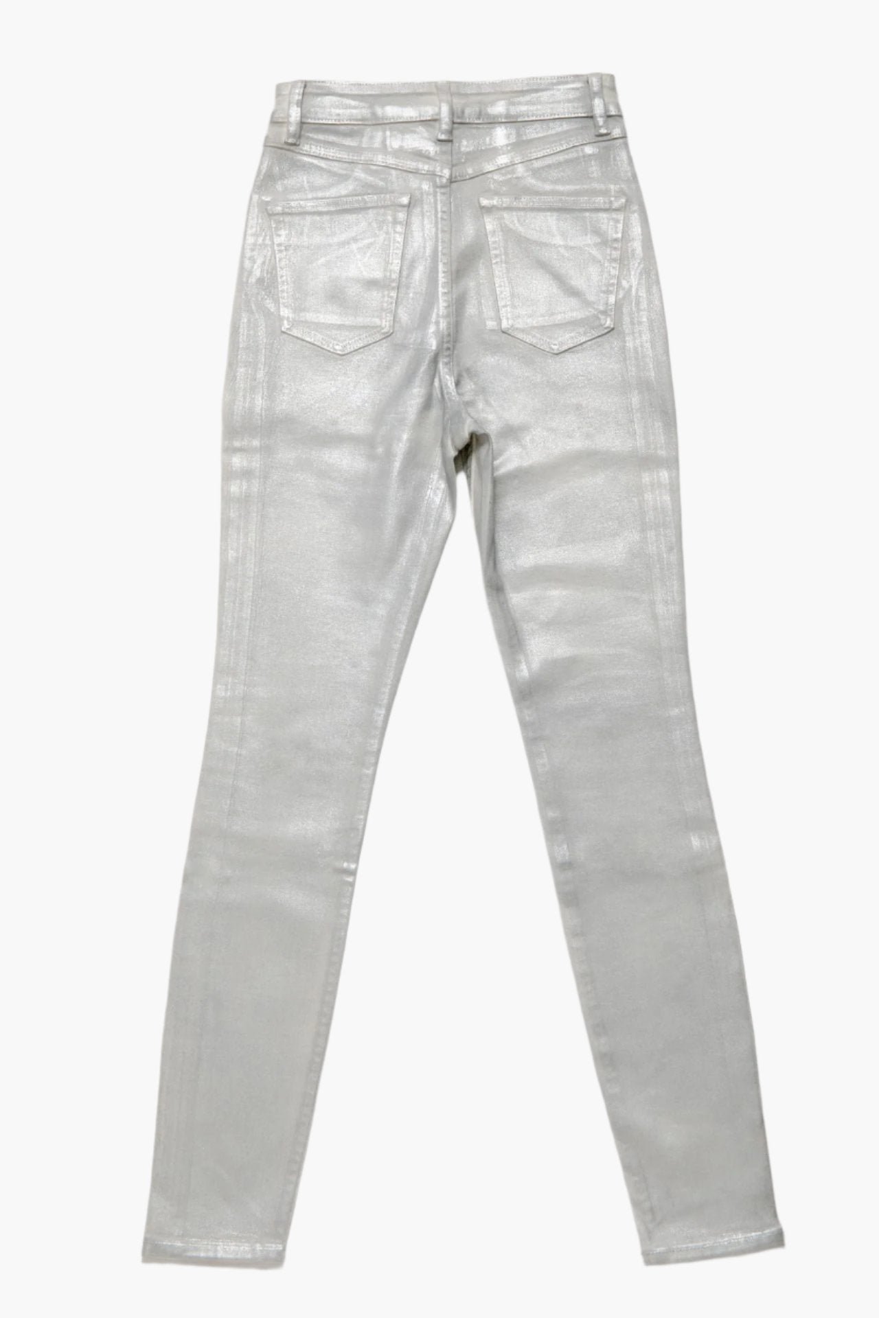 Coated High Rise Skinny Metallic White