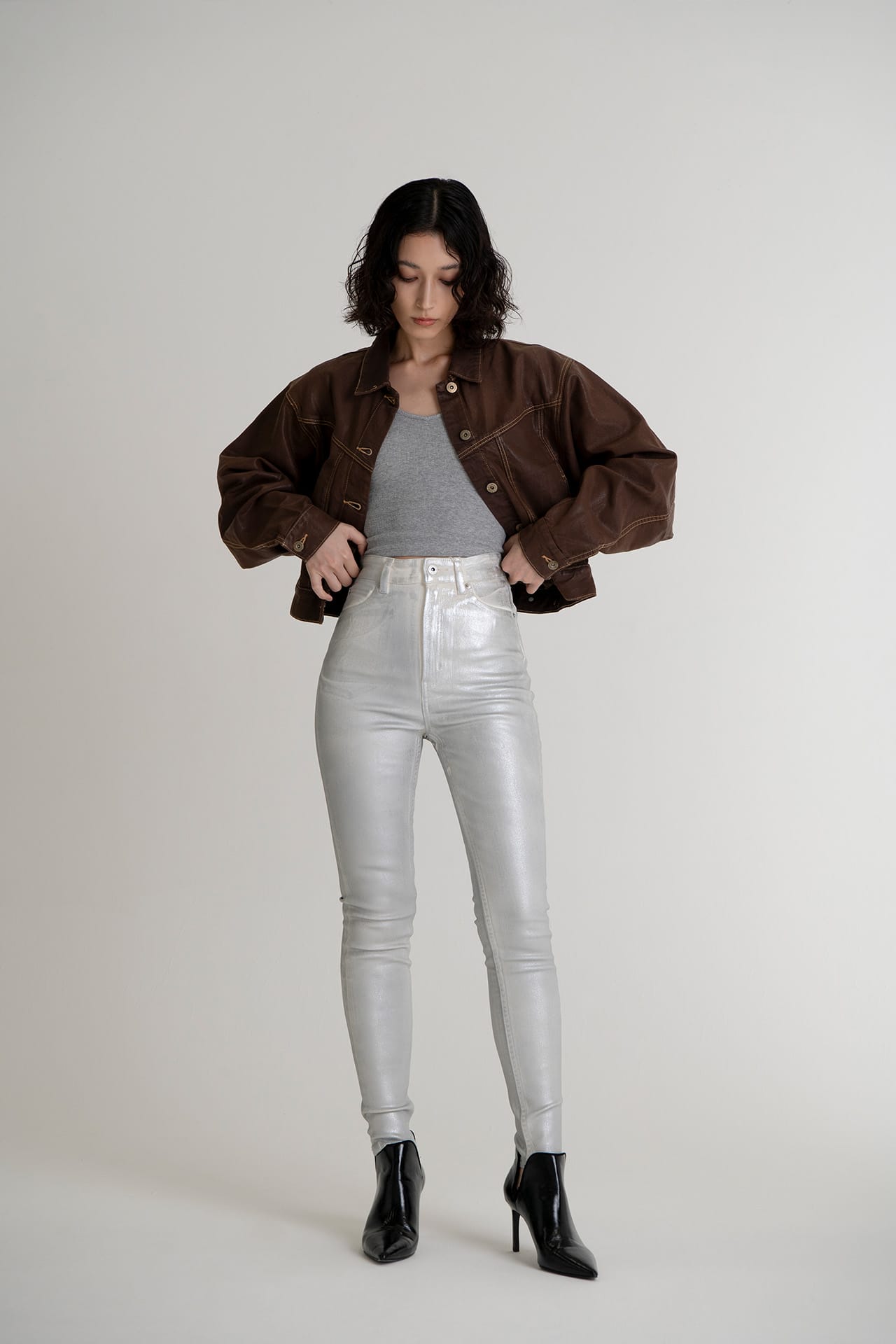 Coated High Rise Skinny Metallic White