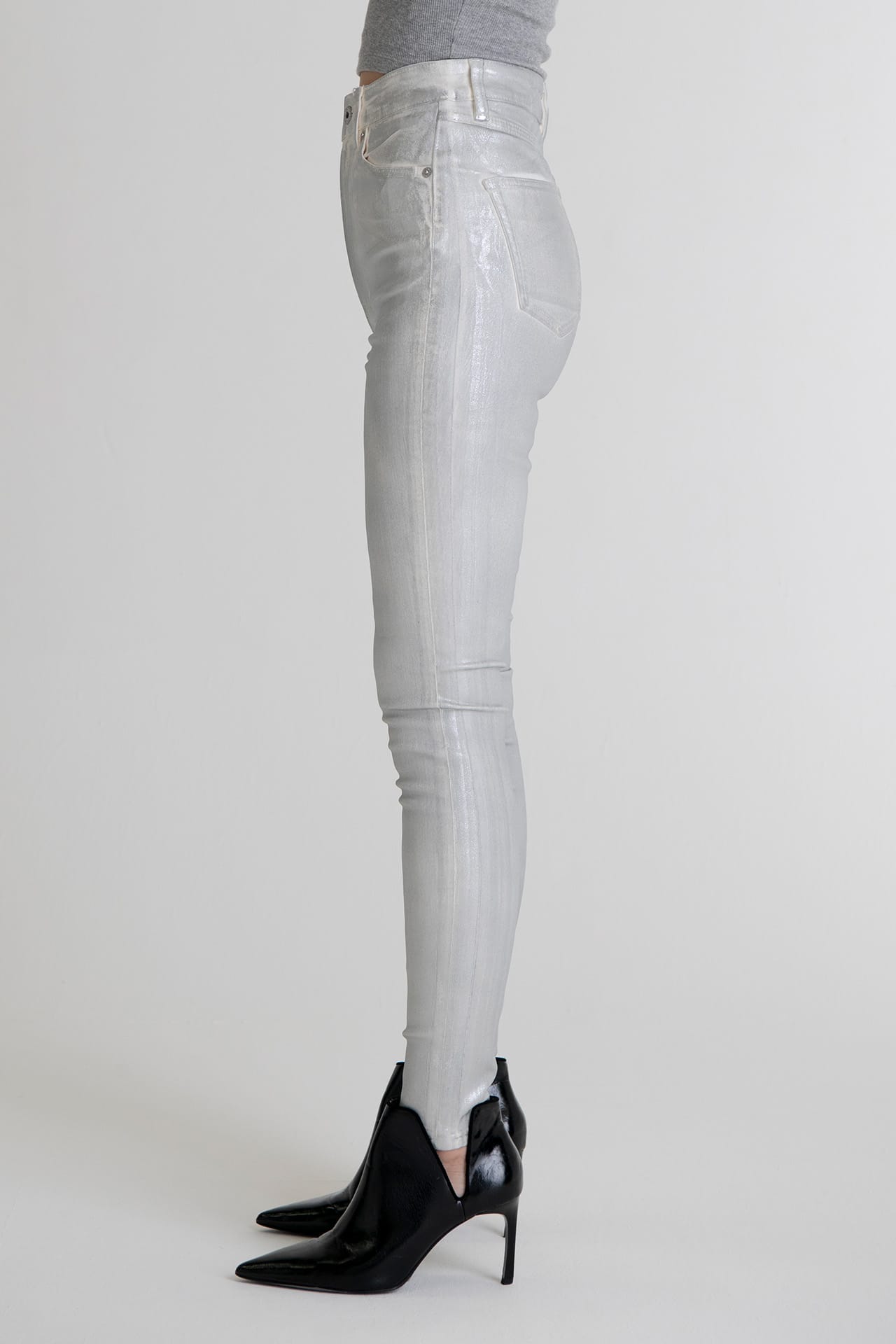 Coated High Rise Skinny Metallic White