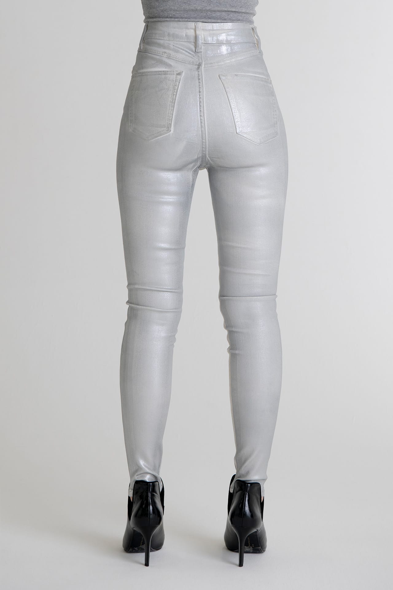 Coated High Rise Skinny Metallic White