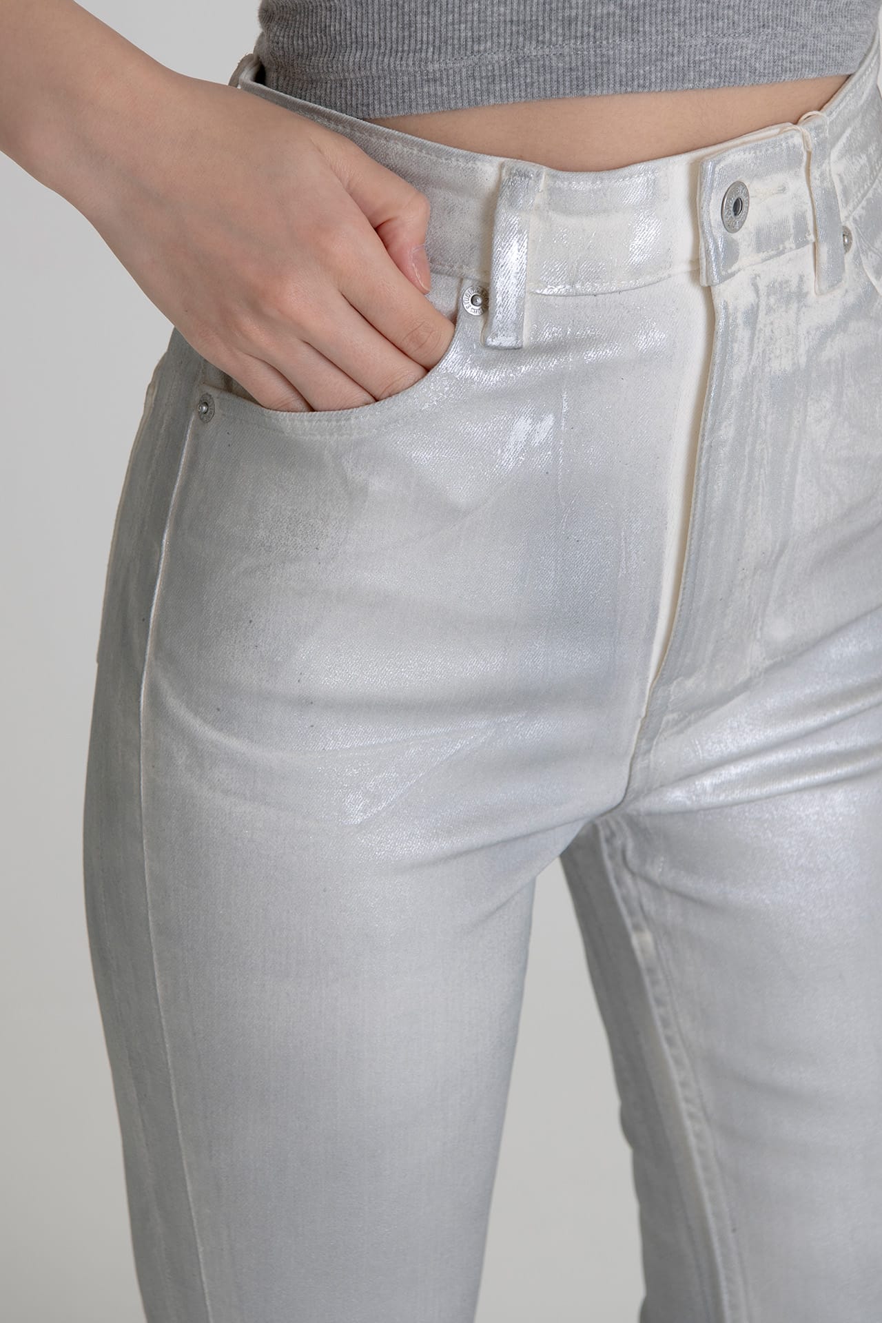 Coated High Rise Skinny Metallic White