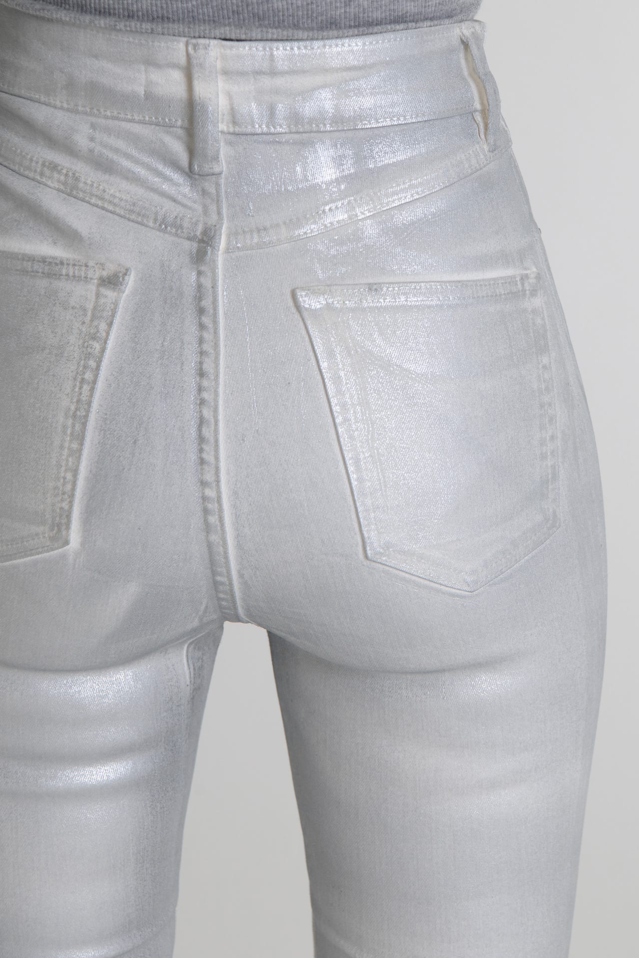 Coated High Rise Skinny Metallic White