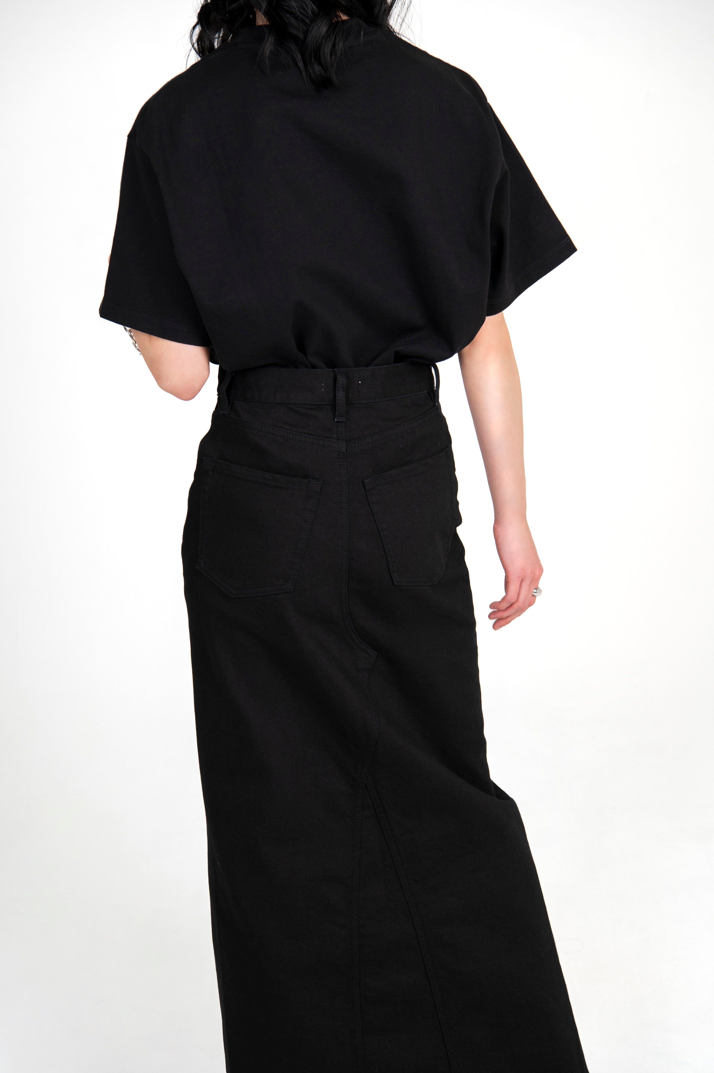 Stretch Denim Maxi Skirt Black