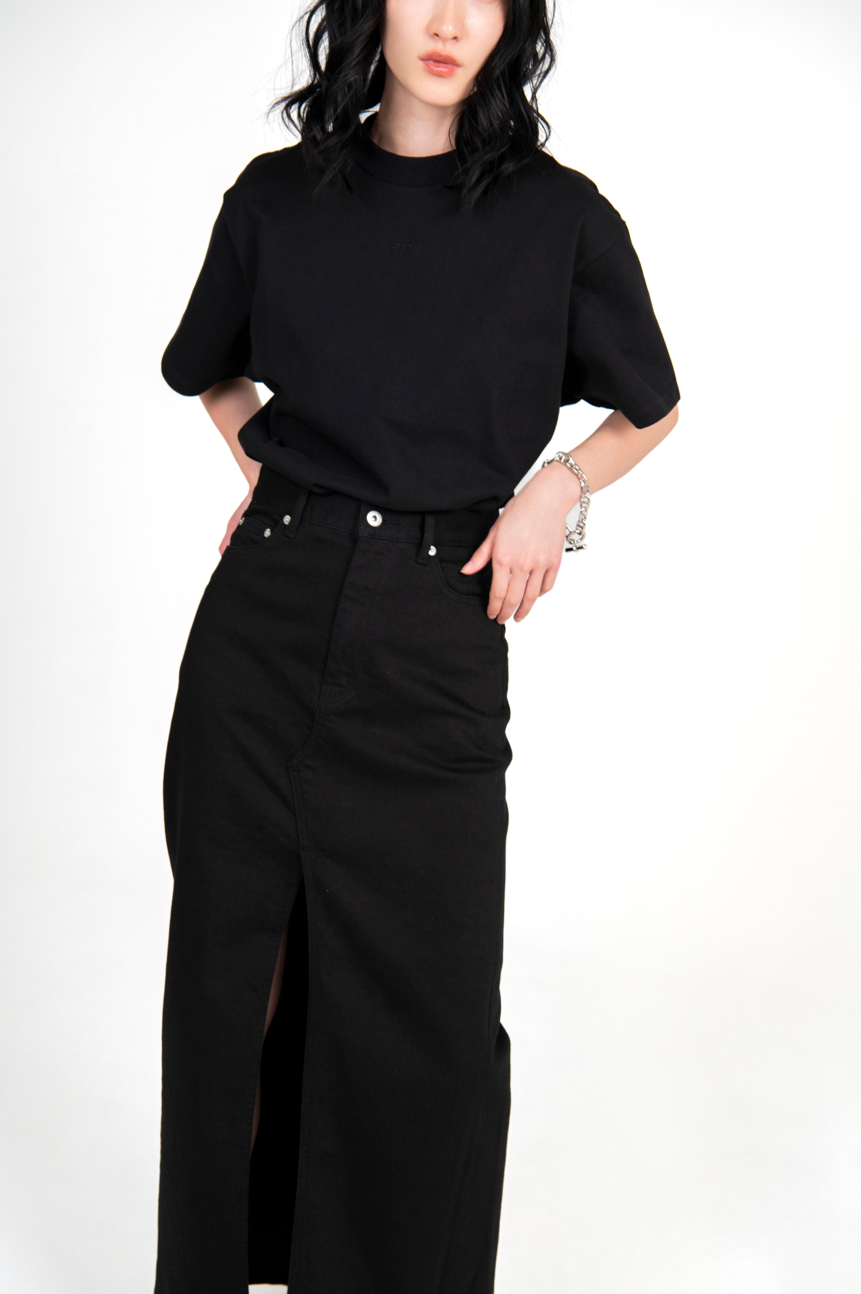 Stretch Denim Maxi Skirt Black