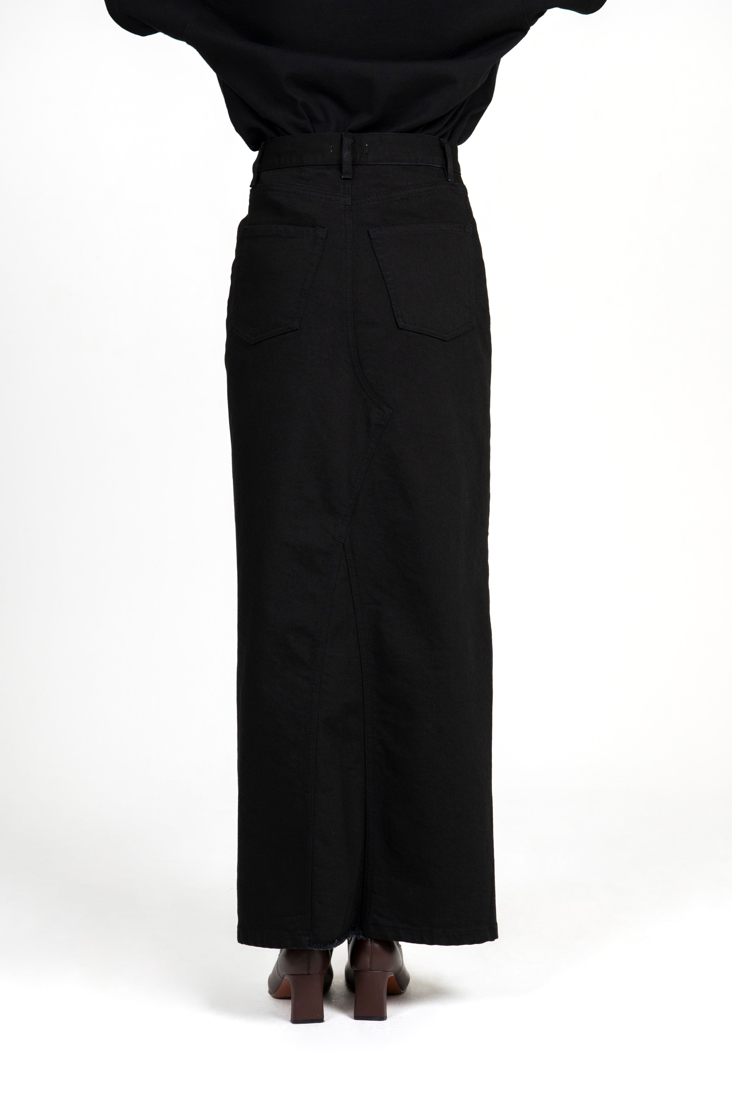 Stretch Denim Maxi Skirt Black