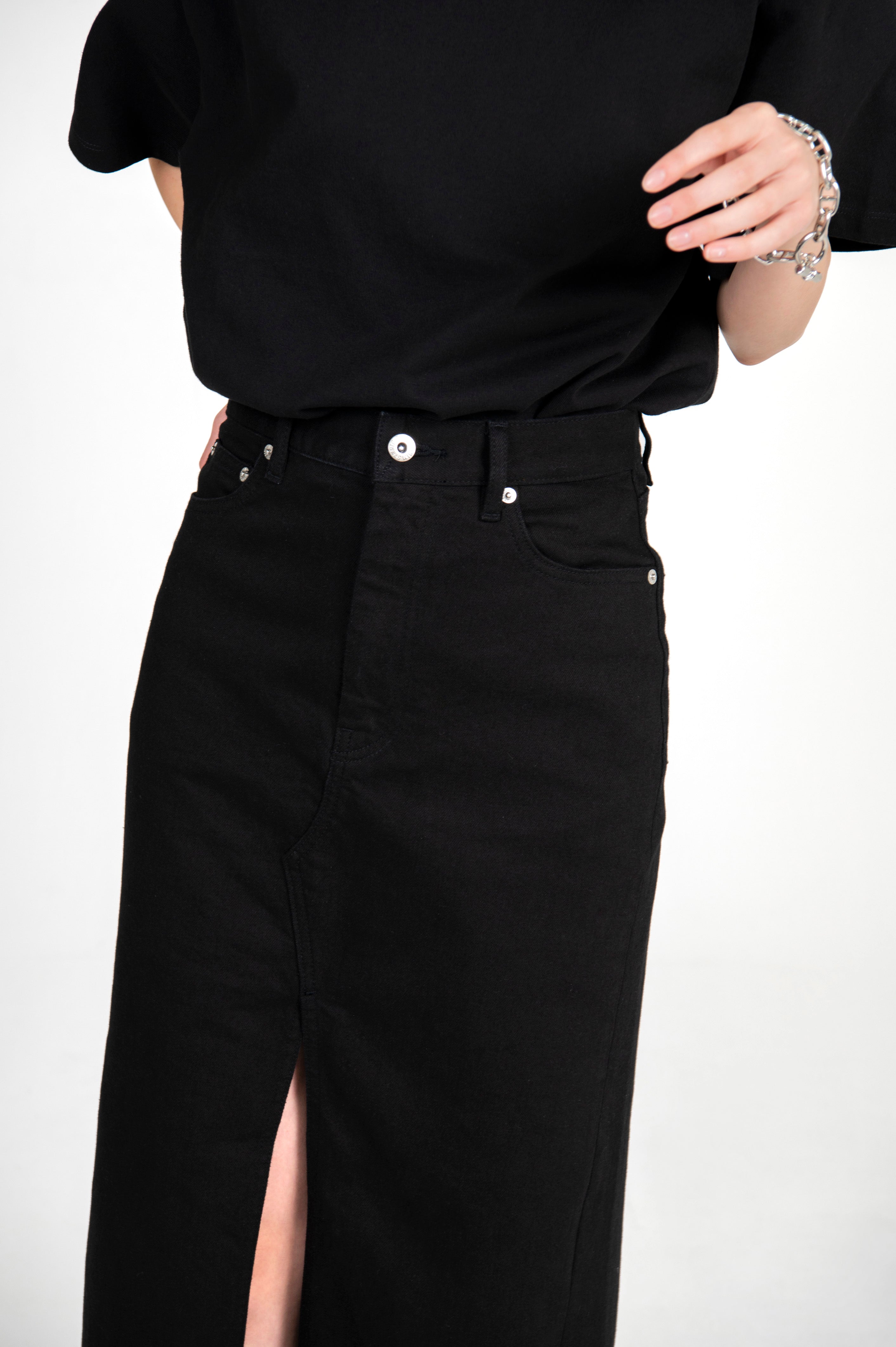 Stretch Denim Maxi Skirt Black