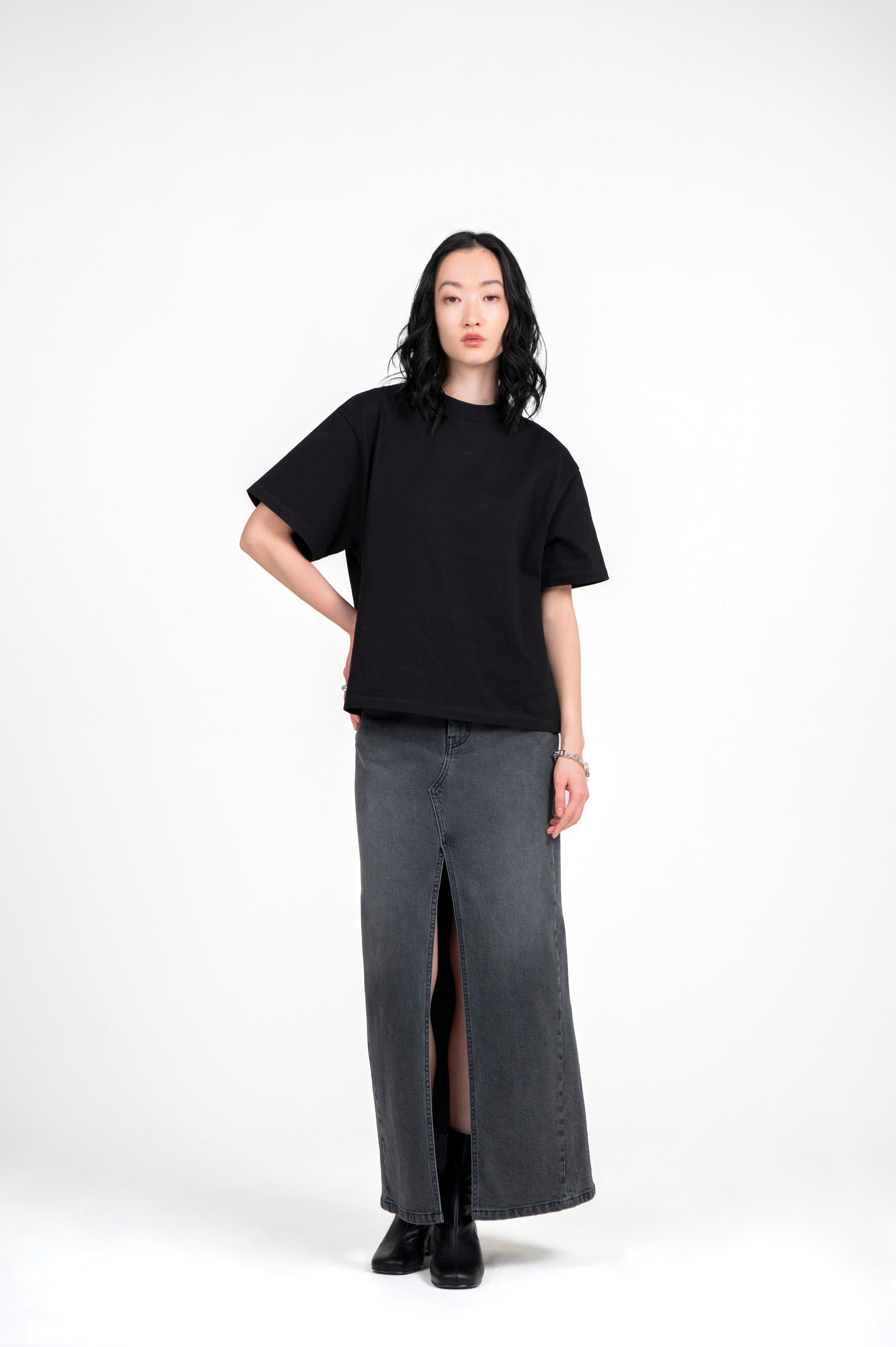 Stretch Denim Maxi Skirt Charcoal