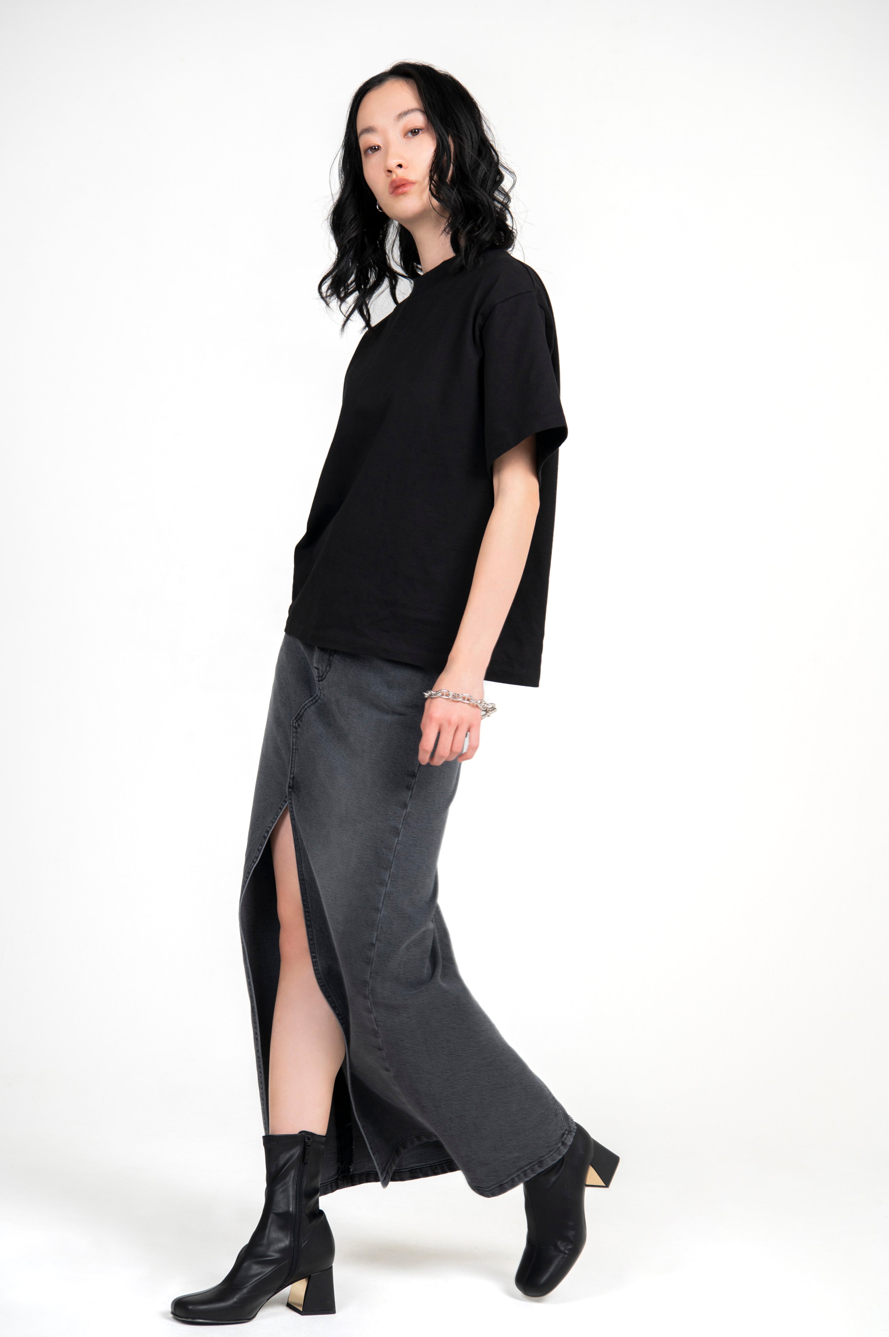 Stretch Denim Maxi Skirt Charcoal