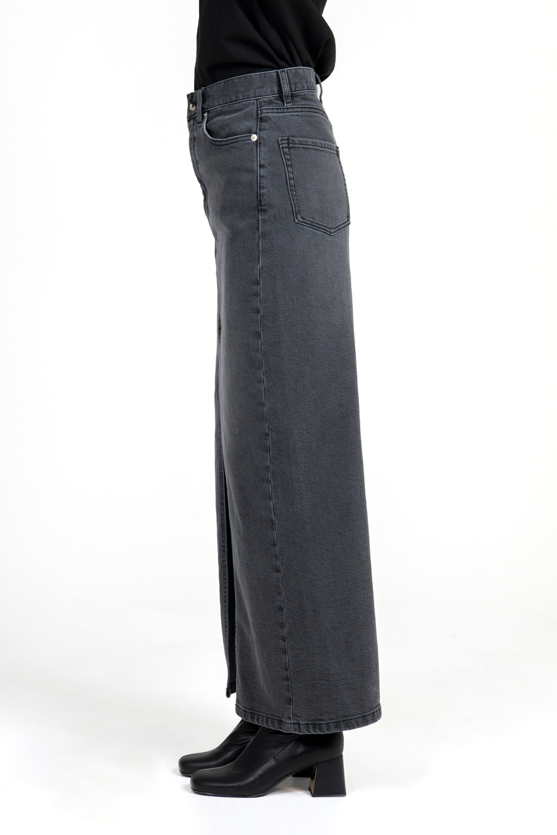 Stretch Denim Maxi Skirt Charcoal