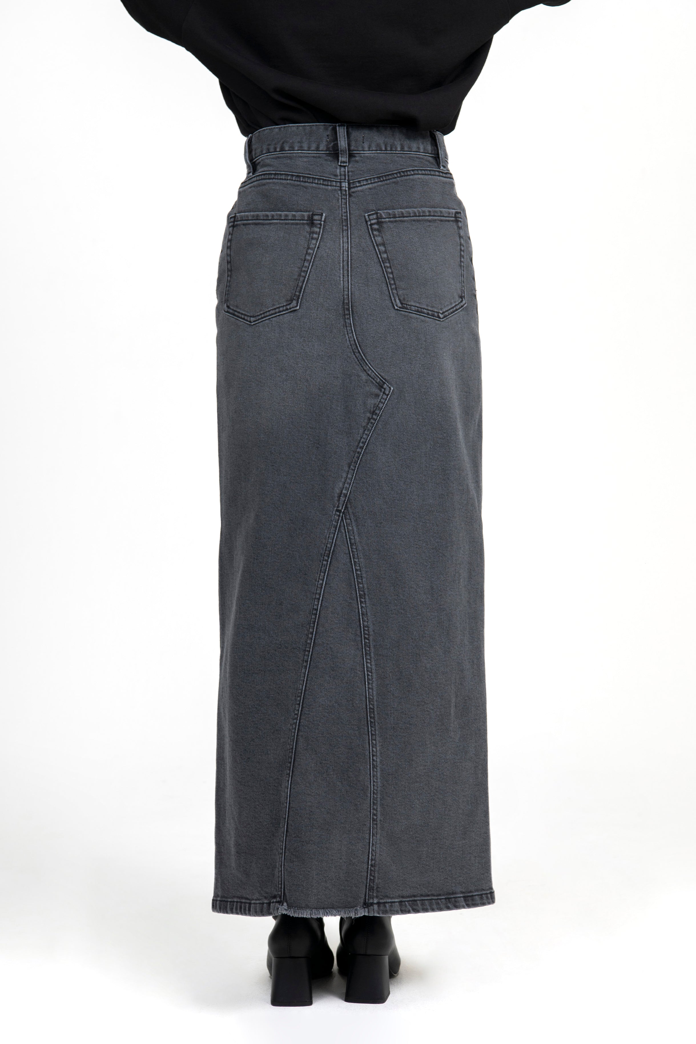 Stretch Denim Maxi Skirt Charcoal
