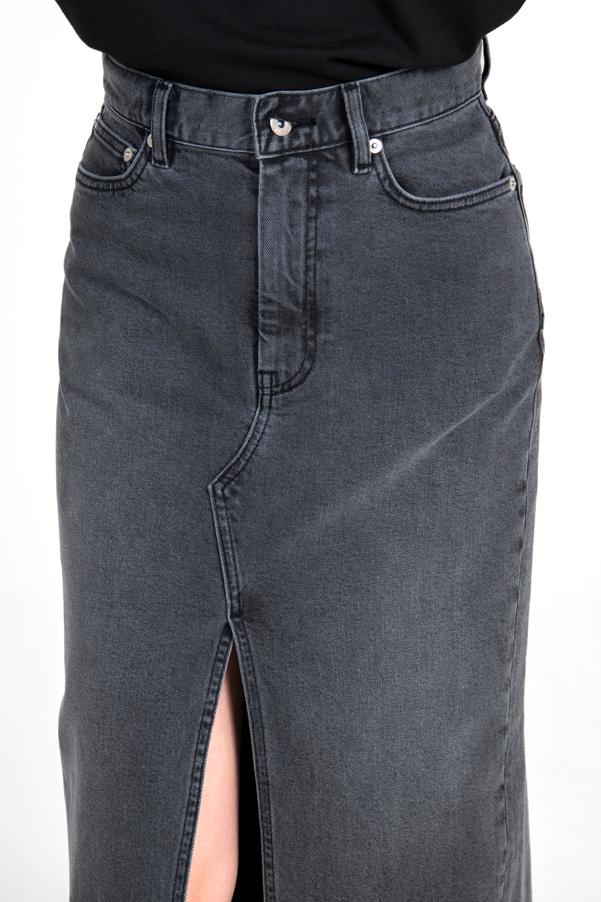 Stretch Denim Maxi Skirt Charcoal