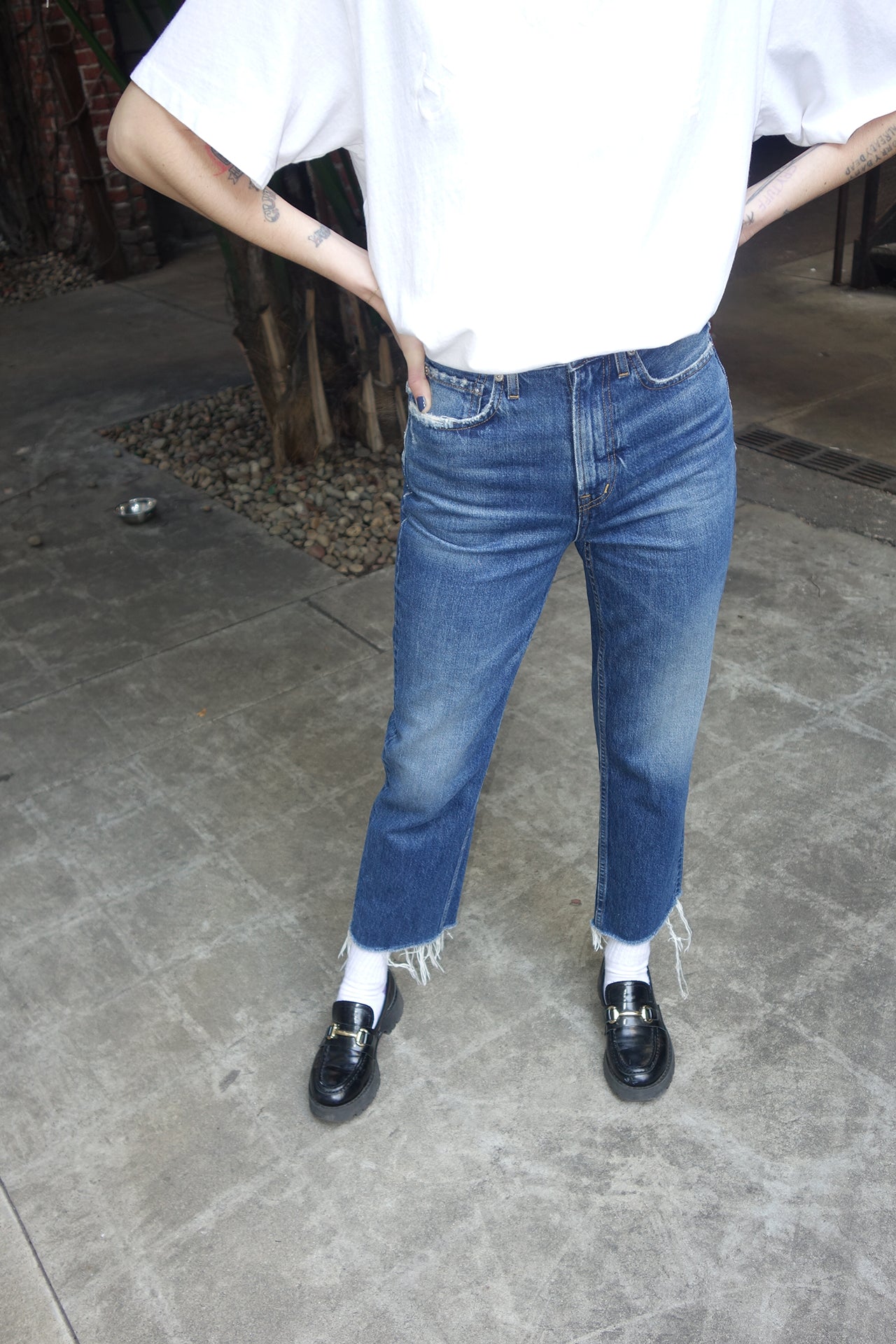 Rigid Straight - Dark Indigo Model top front view