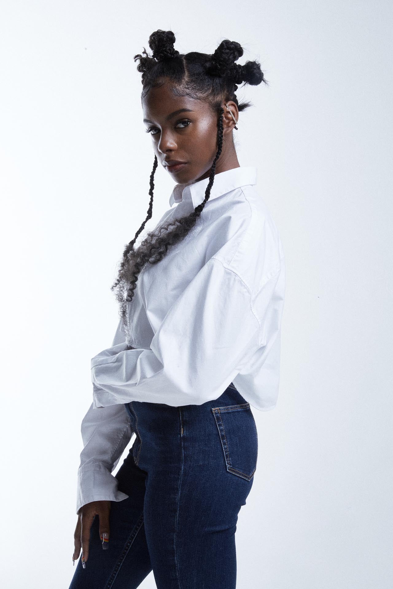 Cropped Shirt - White Model full side