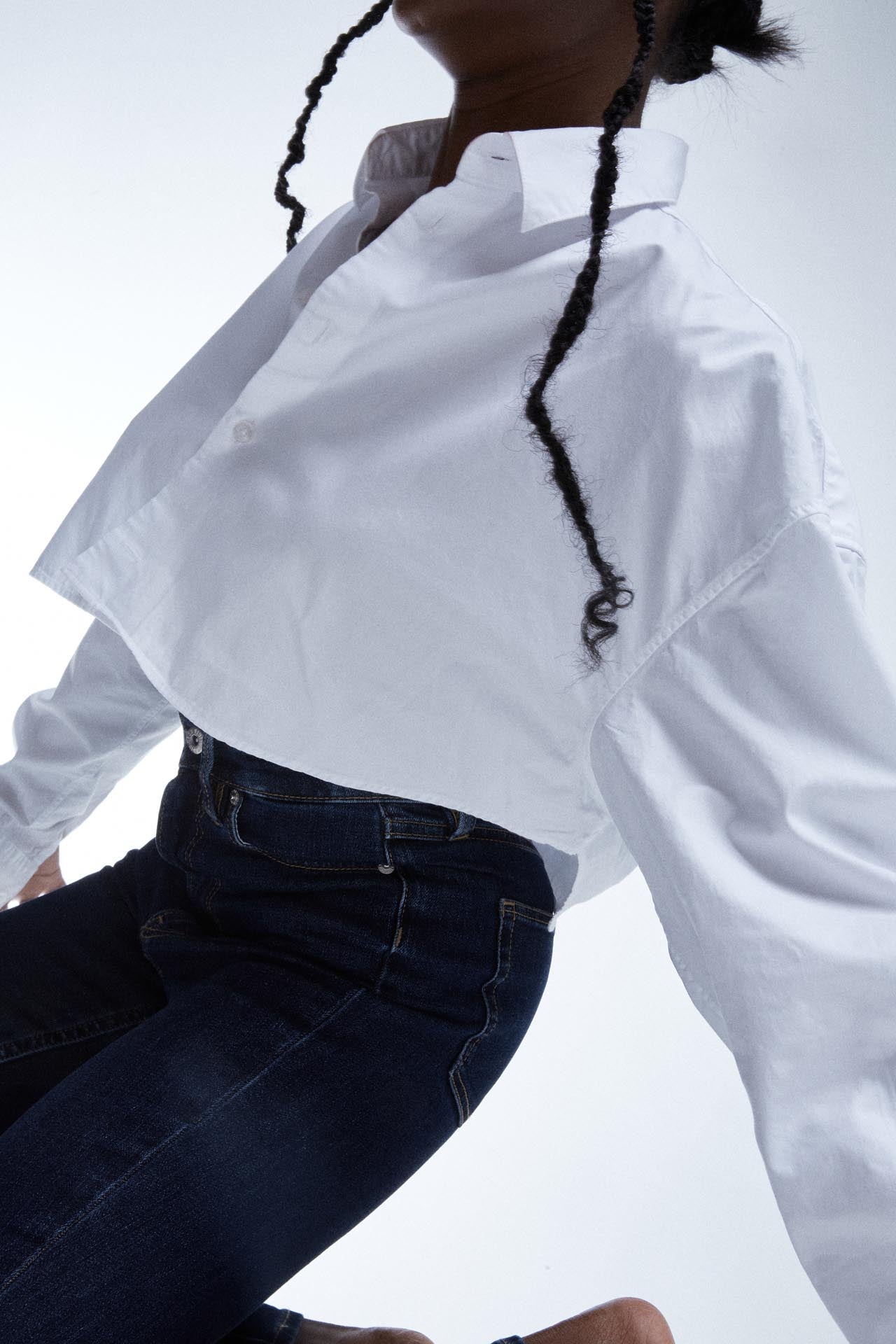 Cropped Shirt - White Model side close up