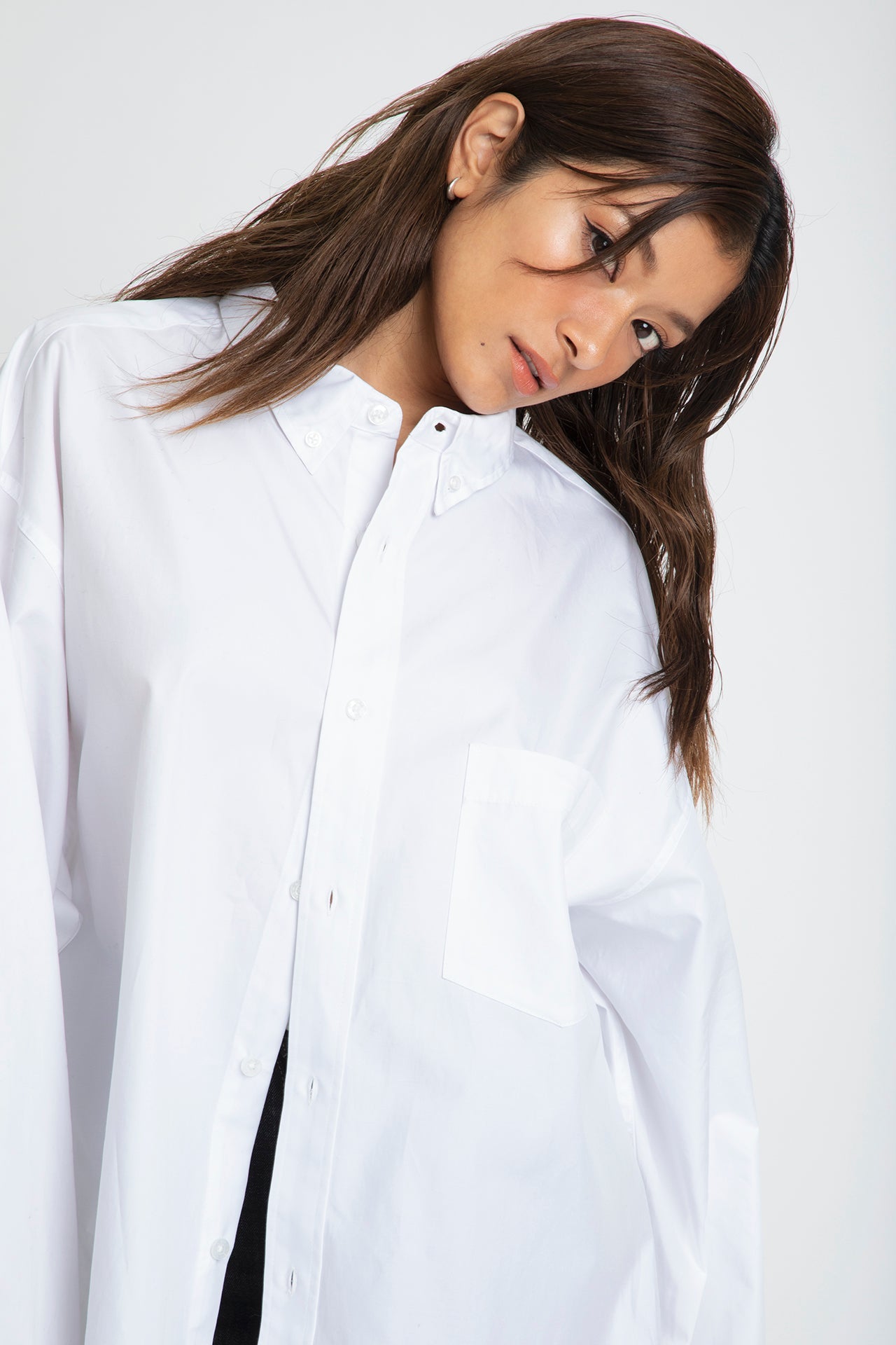 Oversized Shirt - White Model half front 1