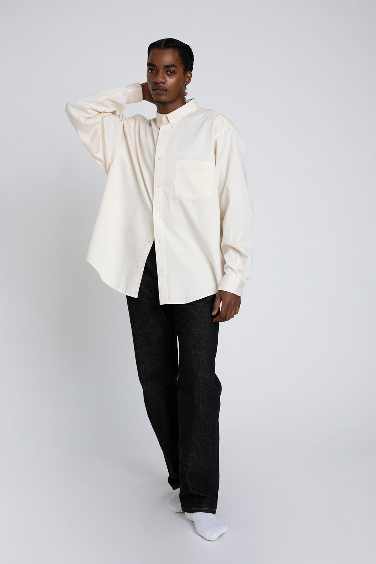 Oversized Shirt - Ecru Model full front 1