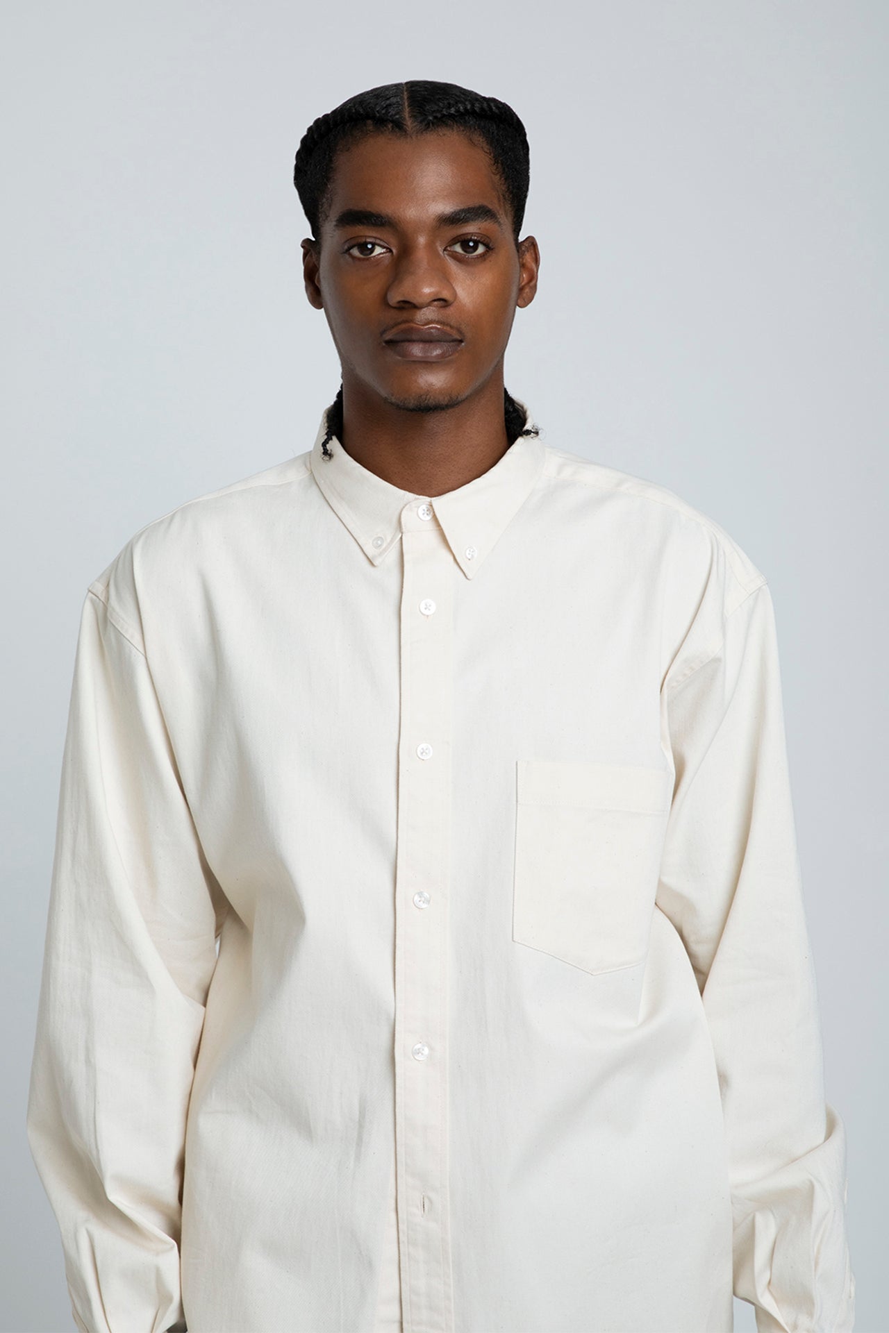 Oversized Shirt - Ecru Model half front
