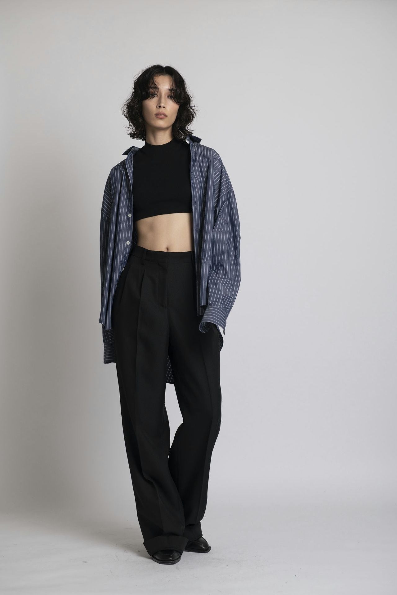 Boyfriend Shirt - Navy Stripe Front 1