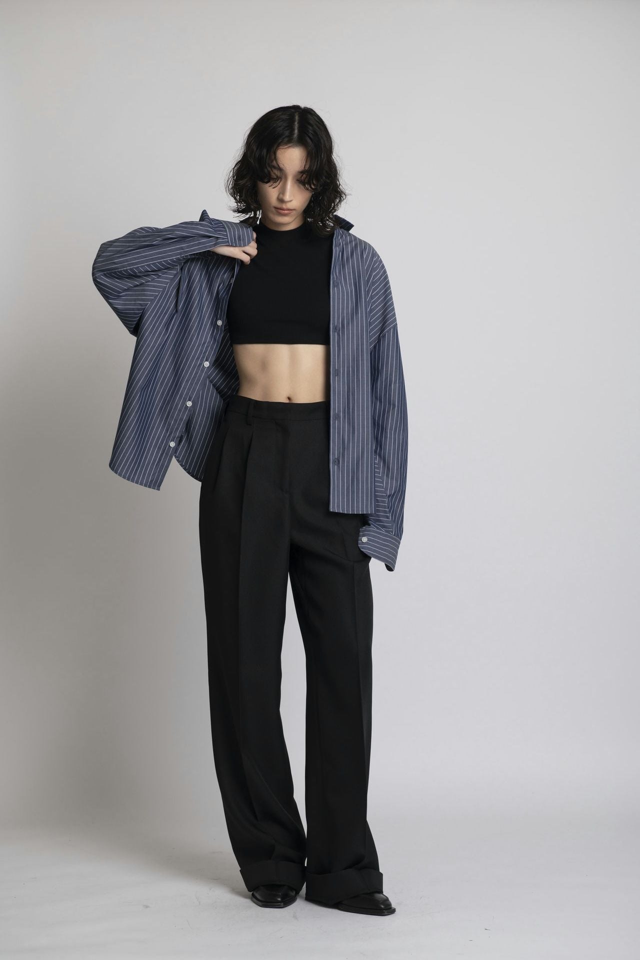 Boyfriend Shirt - Navy Stripe Front 3