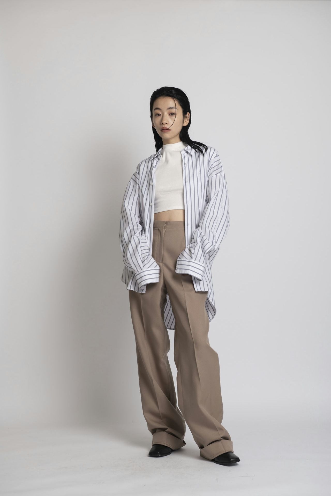 Boyfriend Shirt - White Stripe Model front