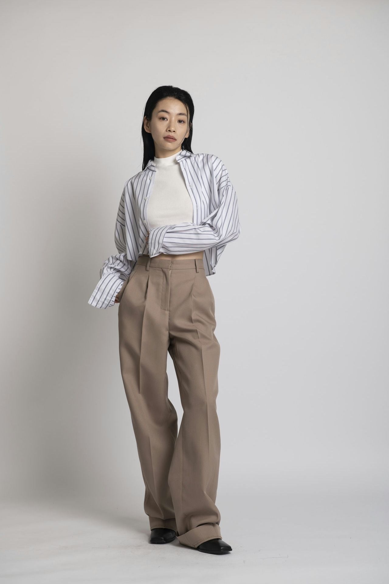 Cropped Shirt - White Stripe full front