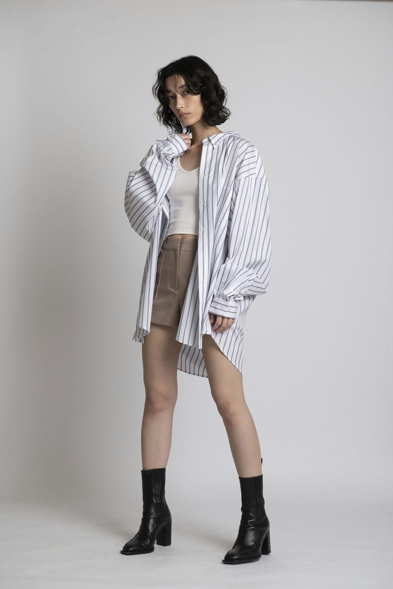 Oversized Shirt - White Stripe Model front