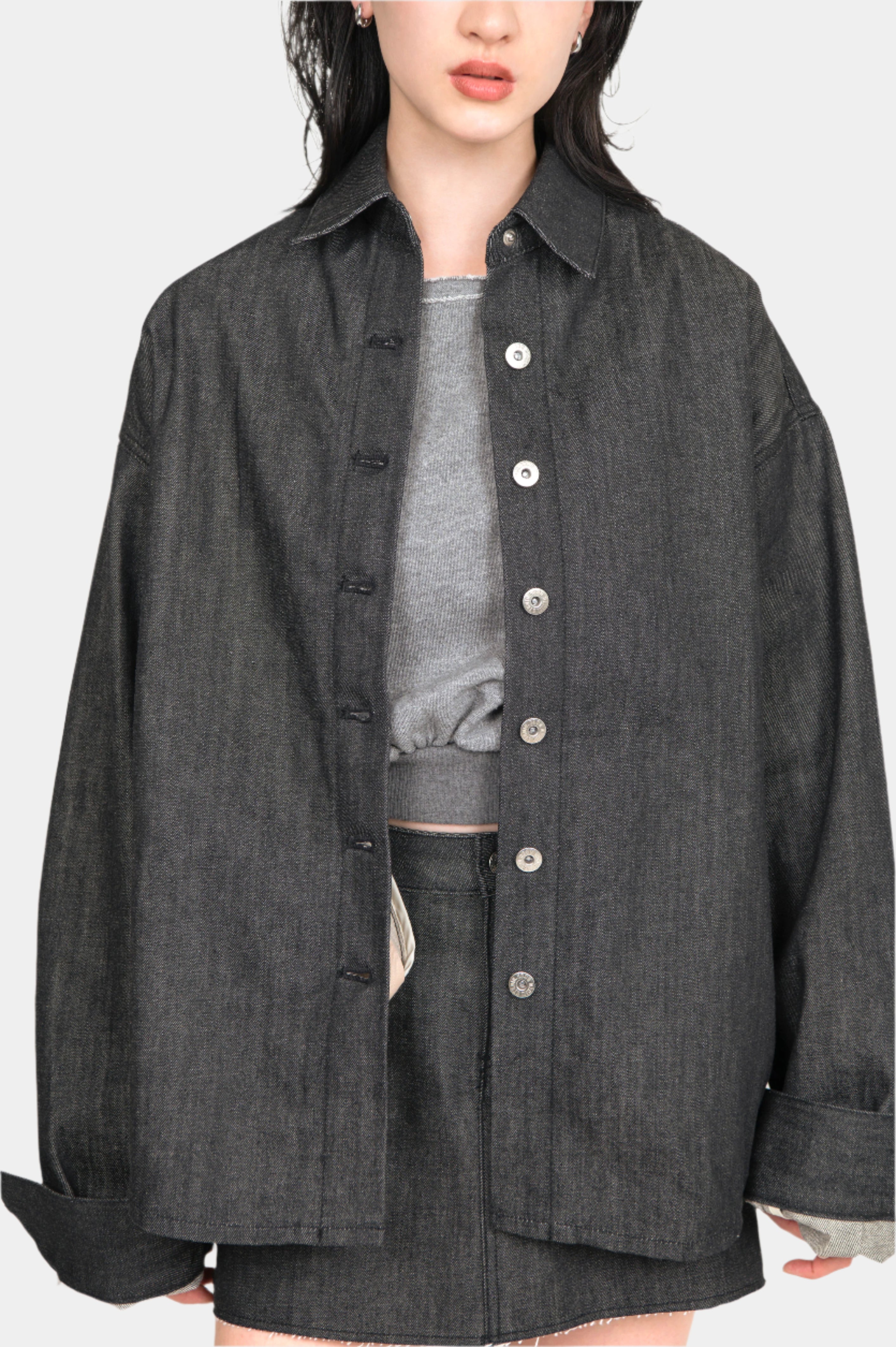 Oversized Denim Shirt Jacket Black