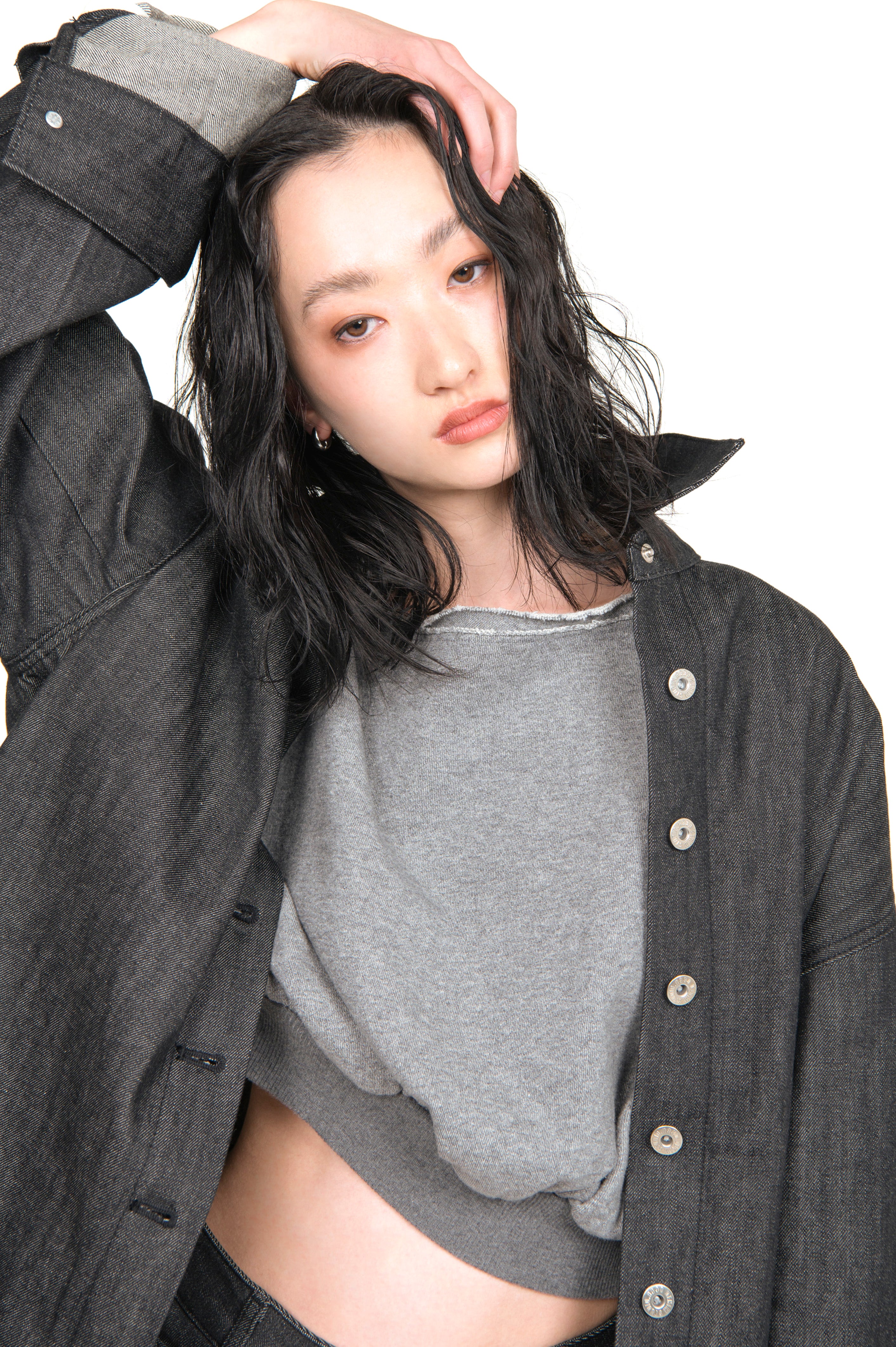 Oversized Denim Shirt Jacket Black