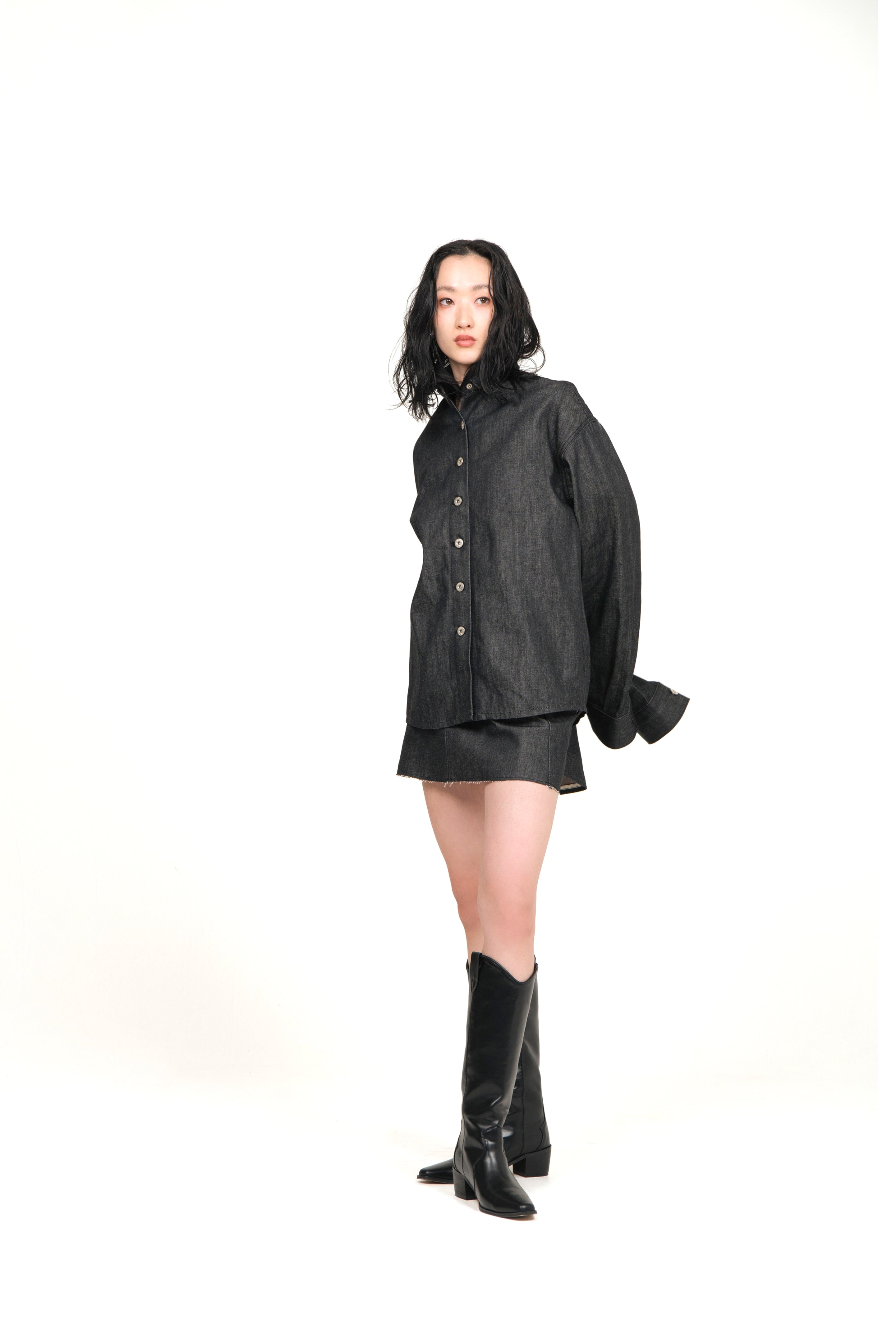 Oversized Denim Shirt Jacket Black