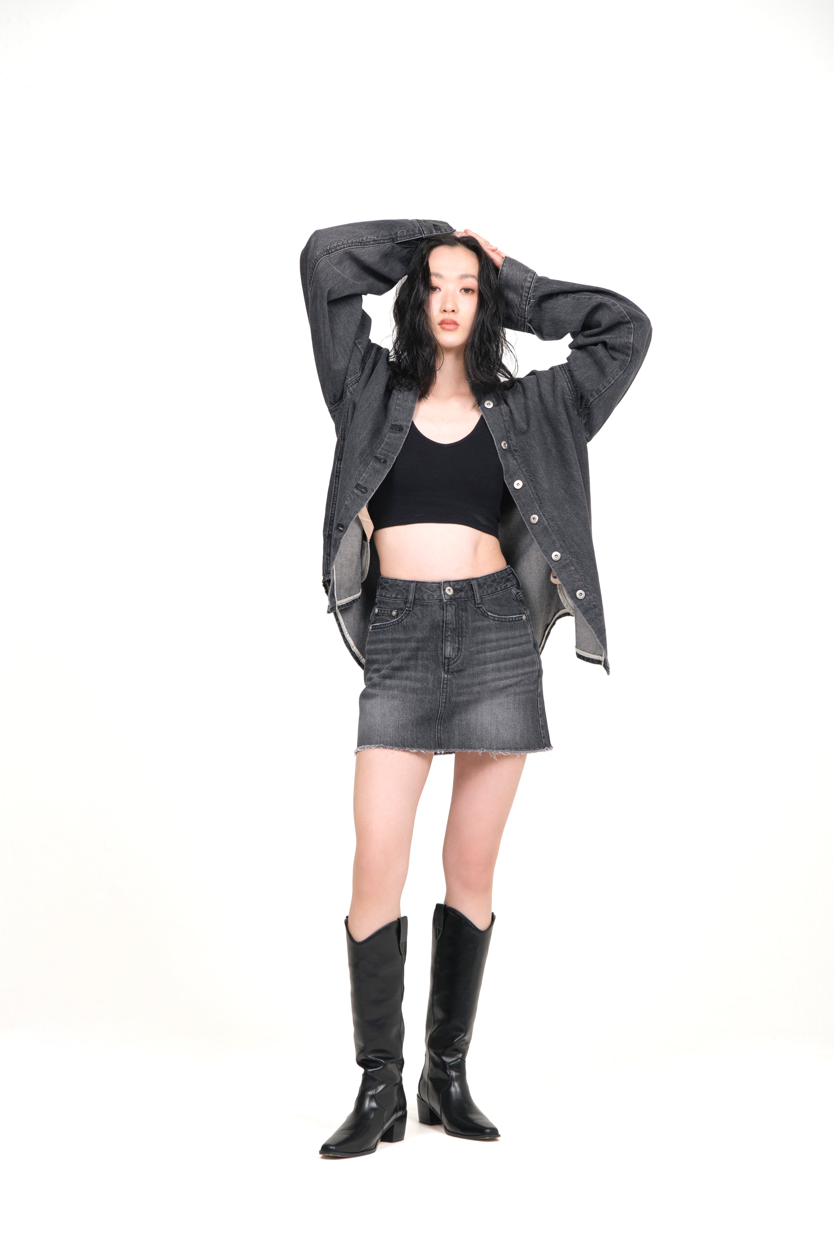 Oversized Denim Shirt Jacket Gray