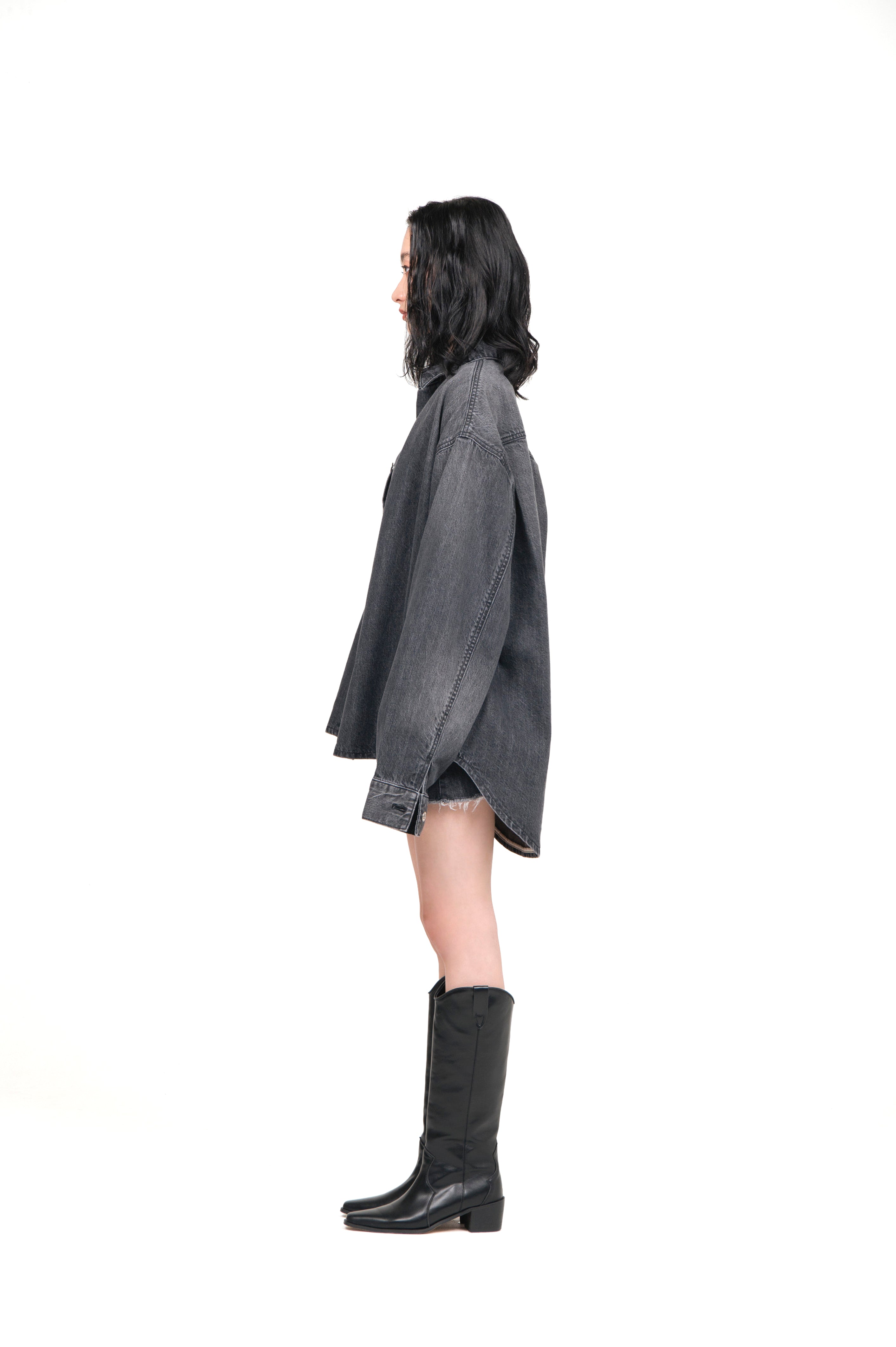 Oversized Denim Shirt Jacket Gray