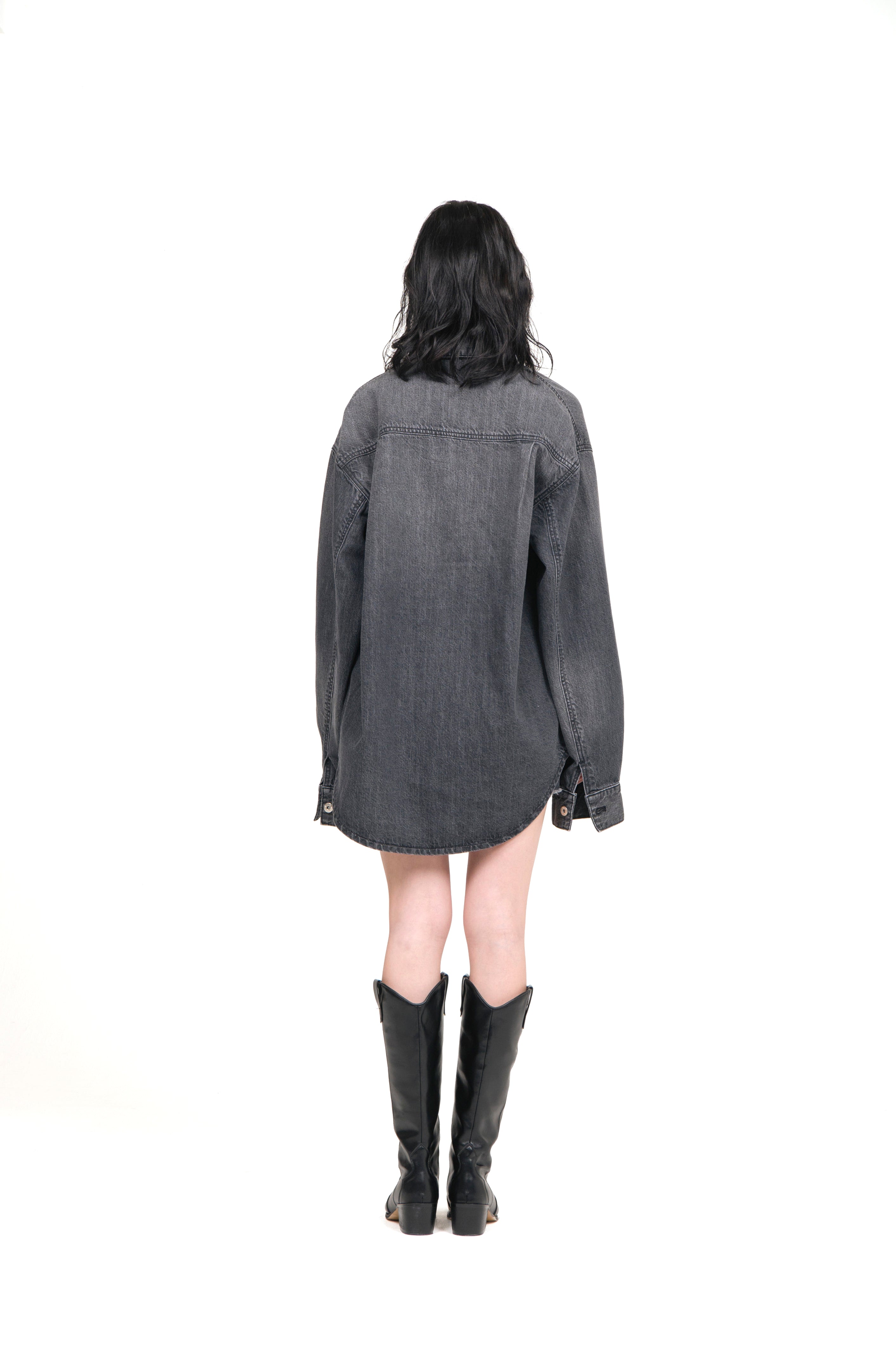 Oversized Denim Shirt Jacket Gray