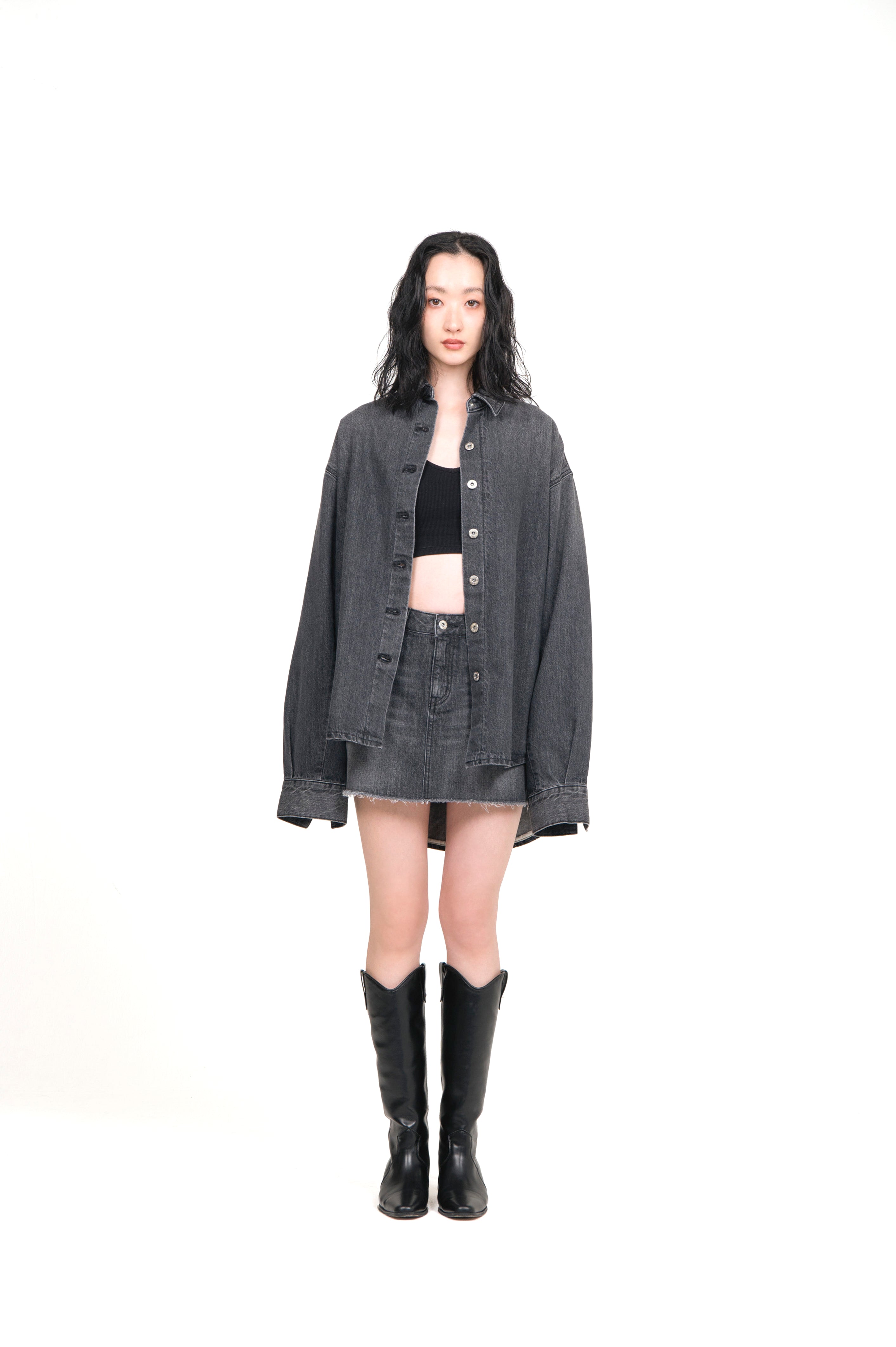 Oversized Denim Shirt Jacket Gray