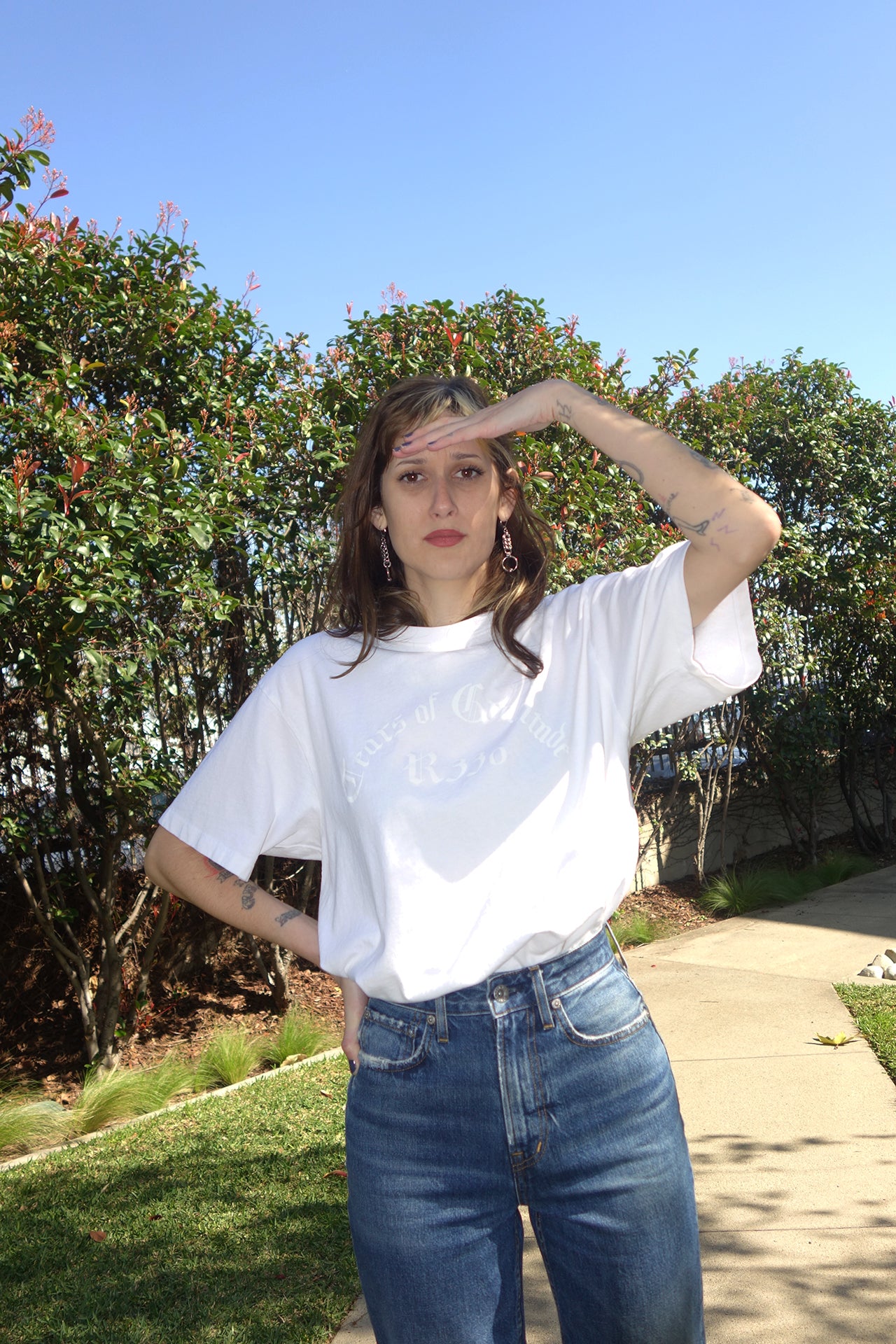 Tears of Gratitude T- Shirt - White Model half front