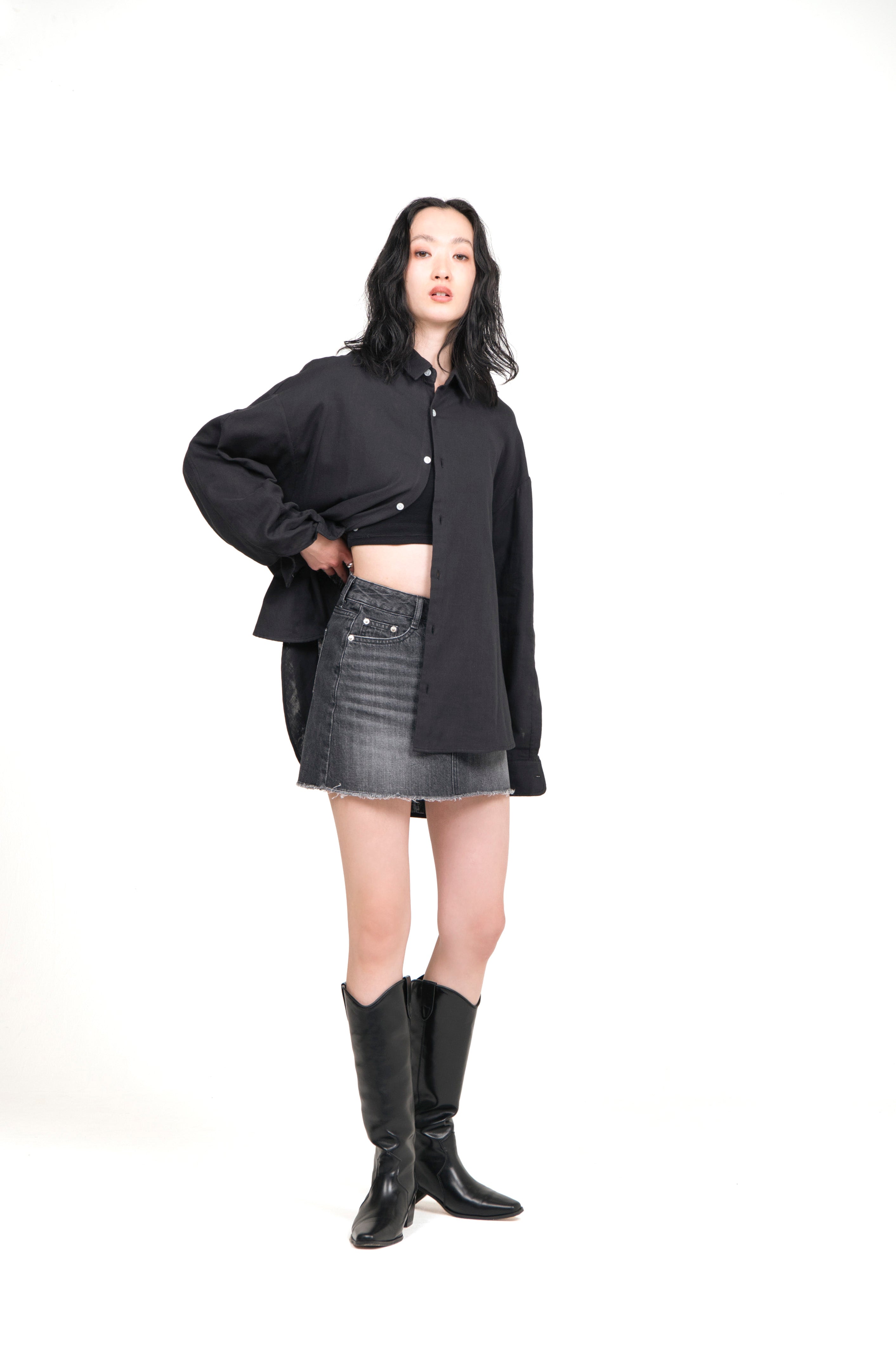 Denim Mini Skirt Gray