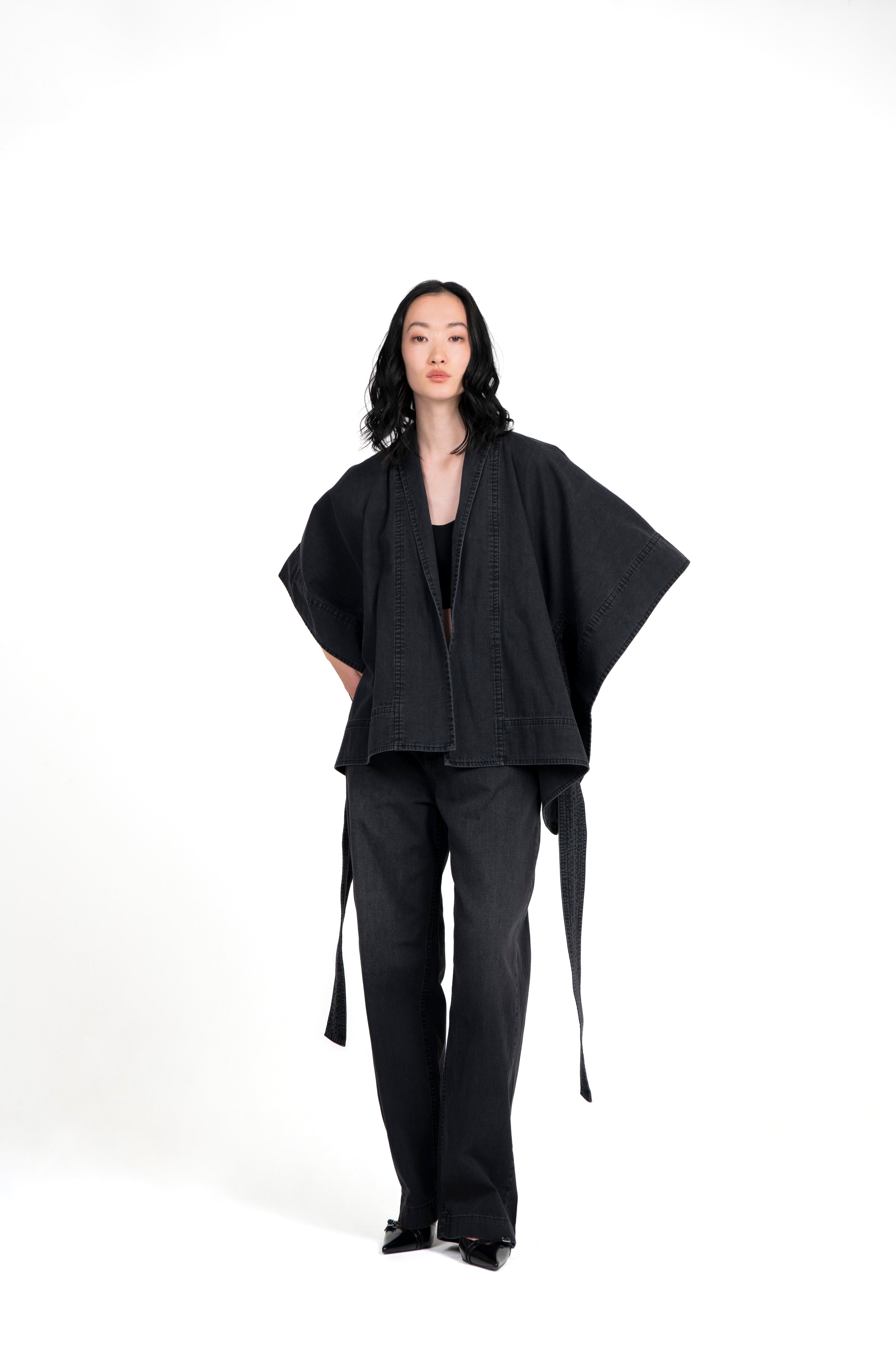 Kimono Light Weight Denim Jacket Black